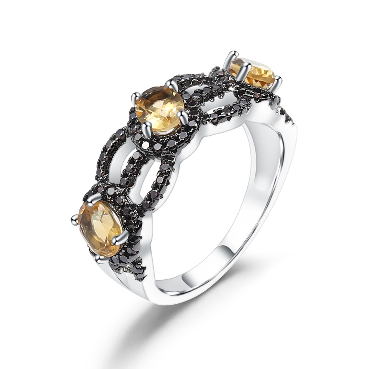 Luxurious and High-end Natural Yellow Crystal Ring with Design Sense Prosperous Series s925Silver Inlaid Natural Gemstone Ring