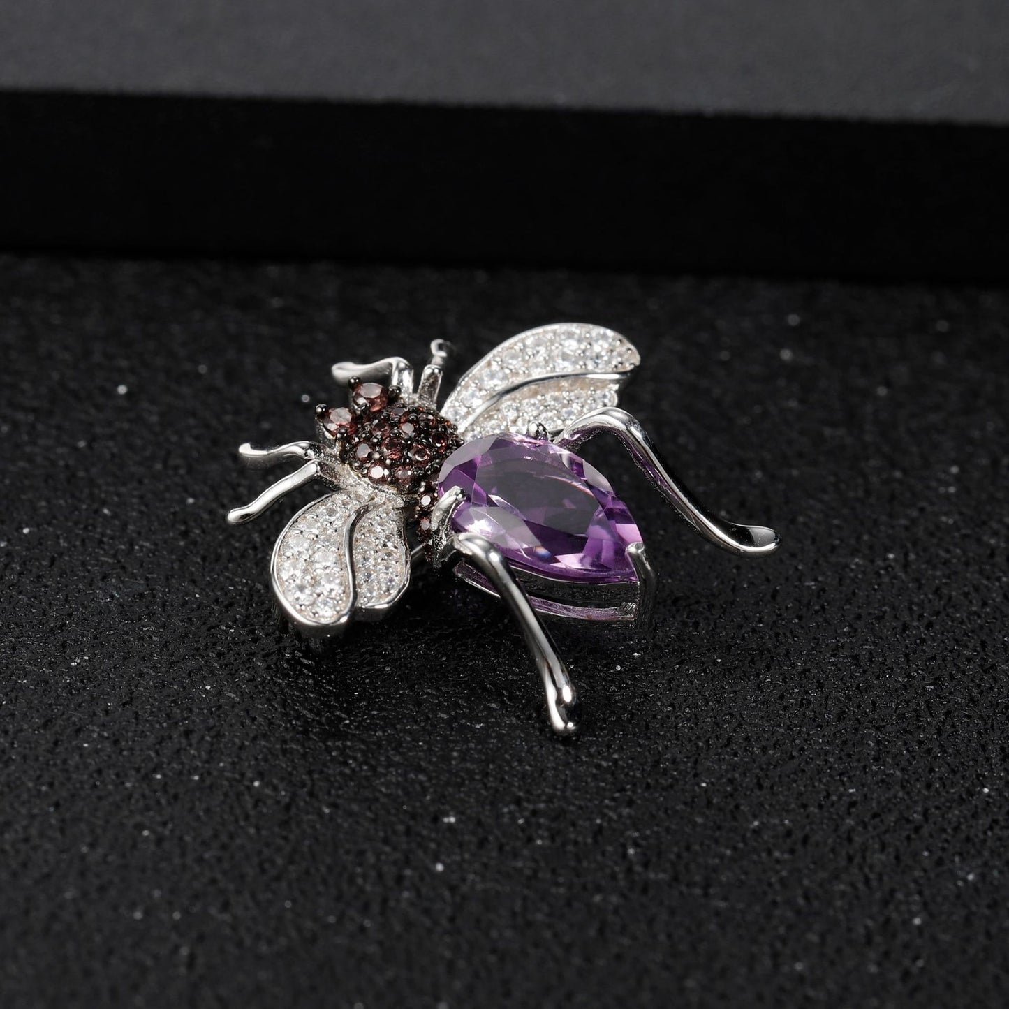 Natural Amethyst Designer Brooch Spider Insect Design s925Sterling Silver Inlaid Natural Gemstone Brooch