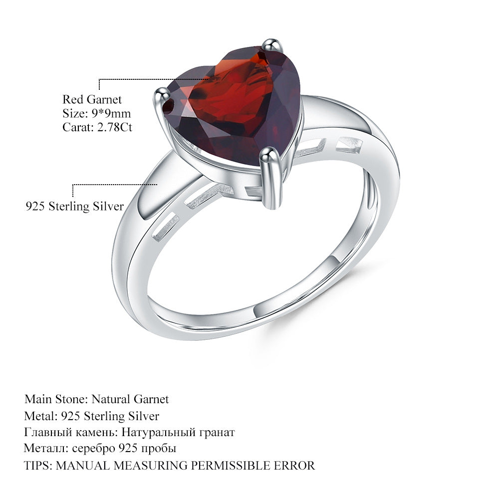 Natural Amethyst Heart Gemstone Ring Luxurious and high-end feel s925Silver Inlaid Natural Gemstone Ring