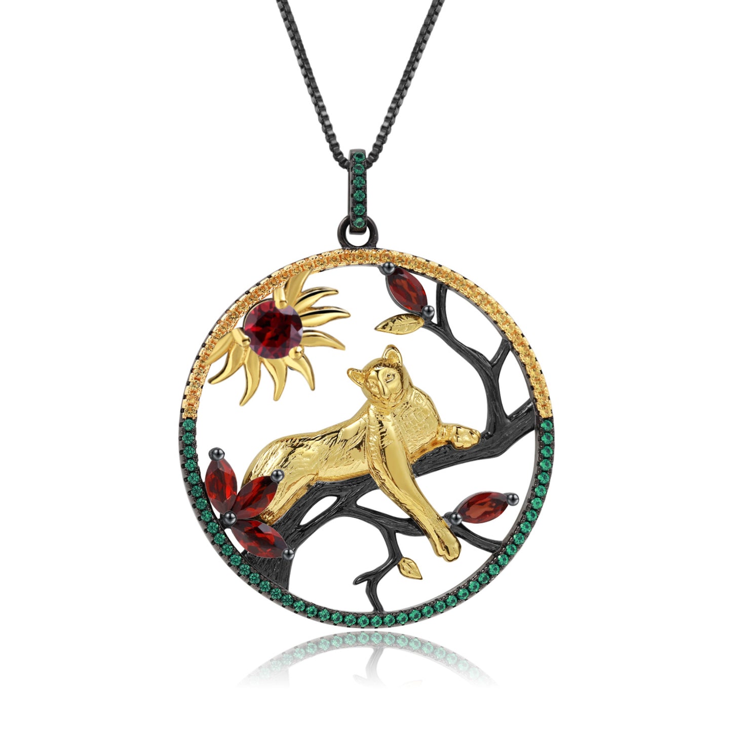 Designer High-End Gemstone Pendant Animal Tiger Element Design925Silver Natural Garnet Necklace Pendant