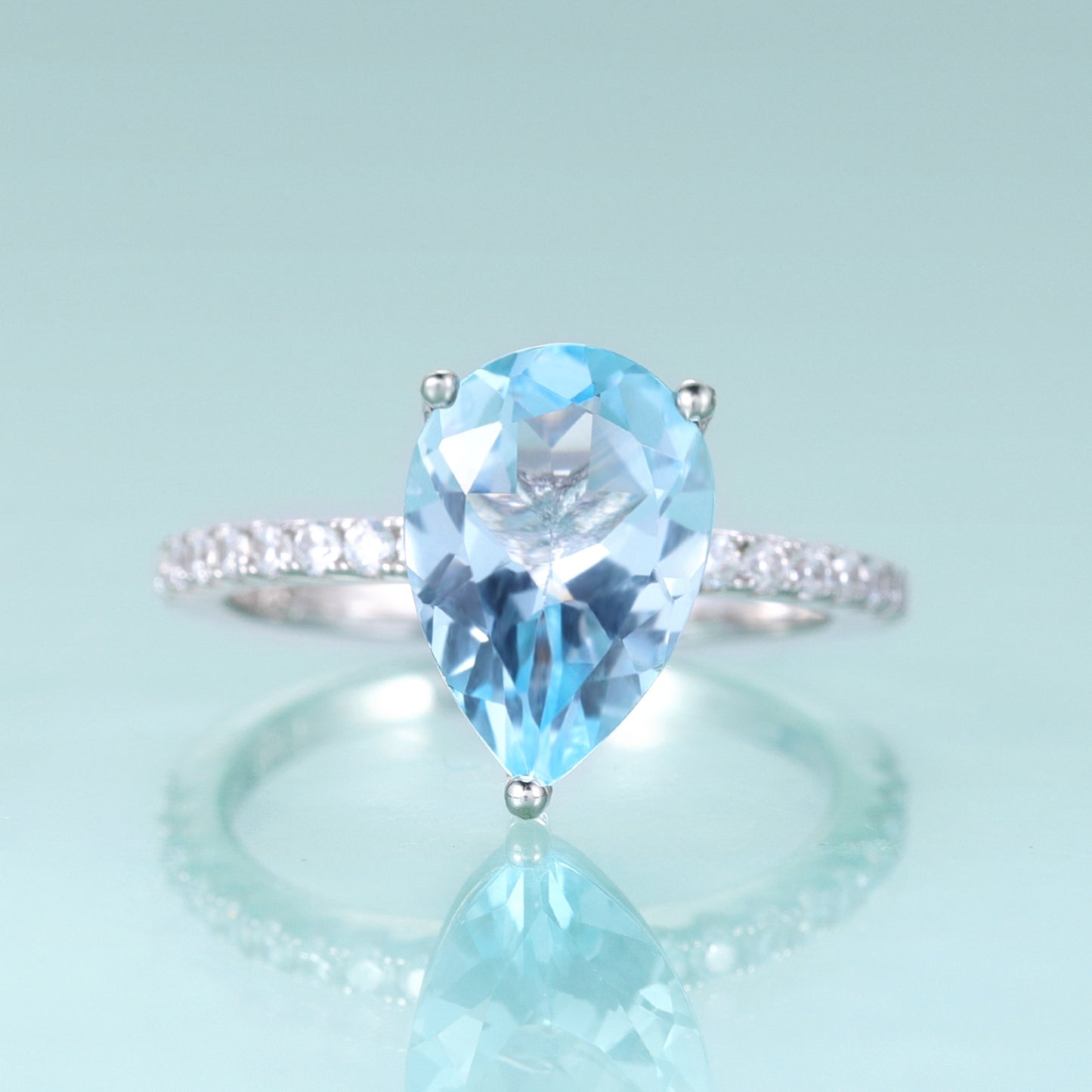 Minimalist Pear-Shaped Gemstone Ring7*9mm Drop-Shaped s925Silver Inlaid Colorful Gemstone Ring Stackable Wedding Ring