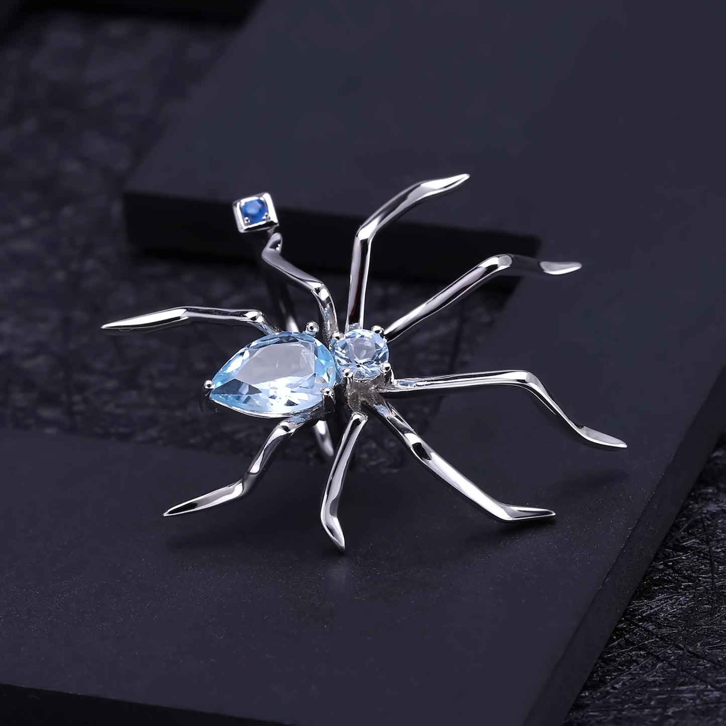 Insect Series Designer Natural Gemstone Ring Spider Design Precision Craftsmanship925Silver Natural Topaz Ring