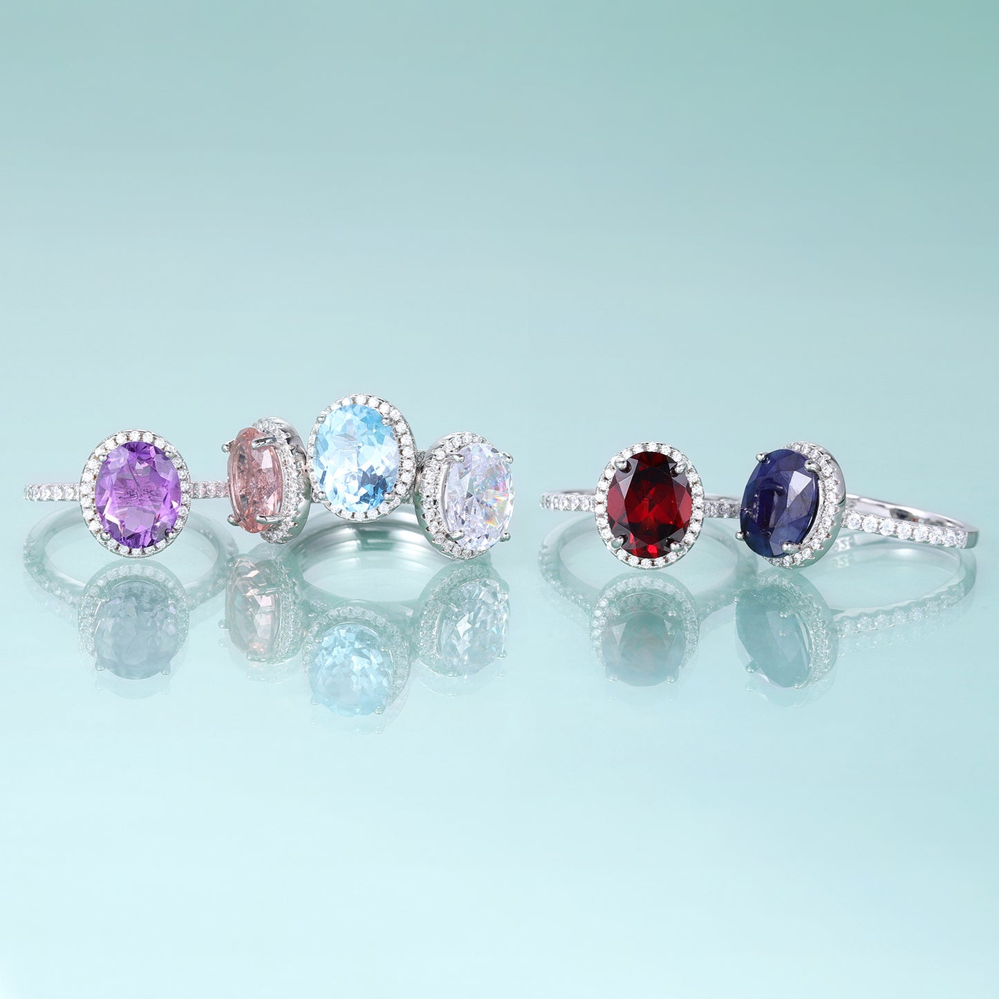 Vintage Oval Ring s925Sterling Silver Inlaid with Natural Crystal Garnet7*9mm Topaz Rainbow Ring