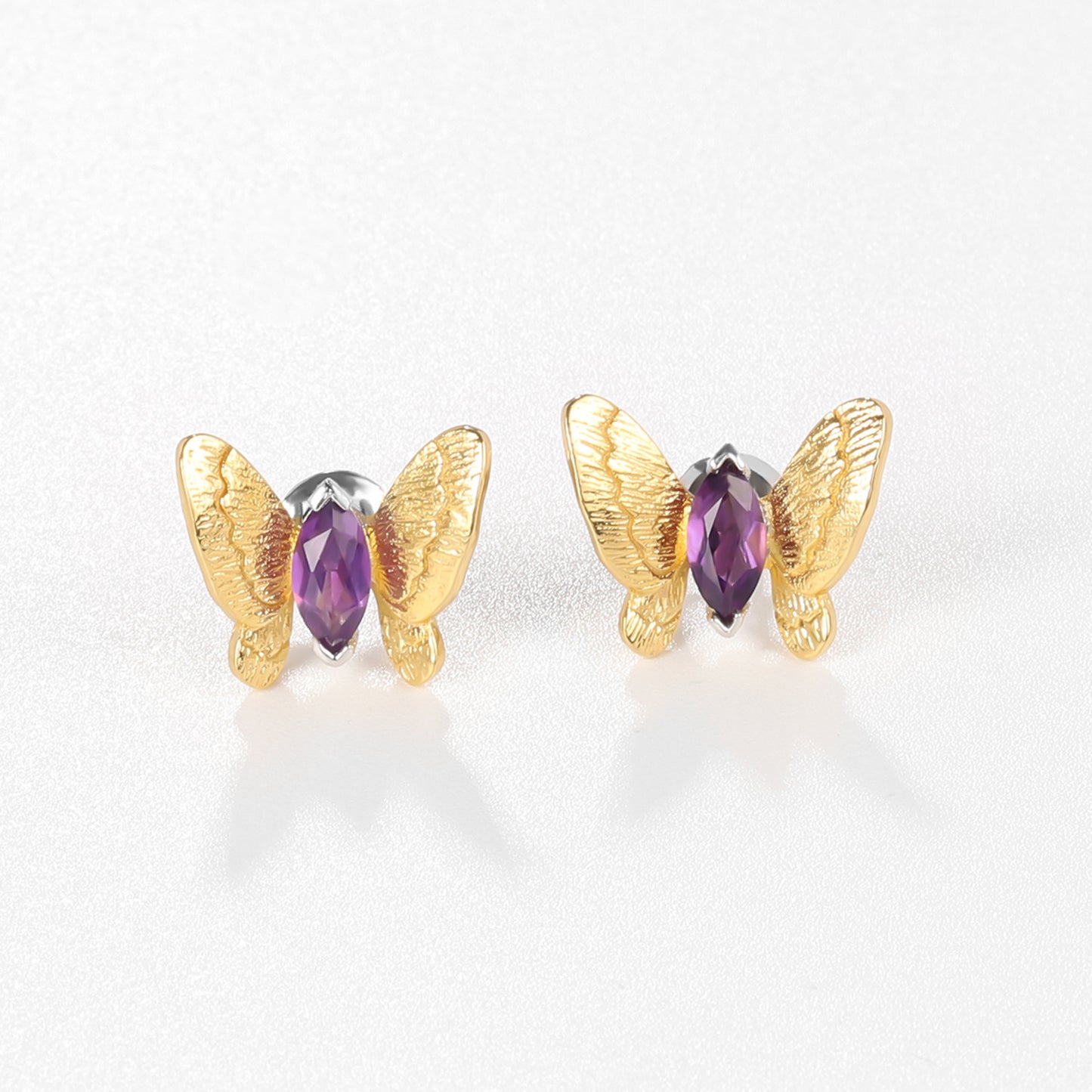 Designer Natural Gemstone Earrings Butterfly Fashion Design925Silver Inlaid Natural Amethyst Stud Earrings