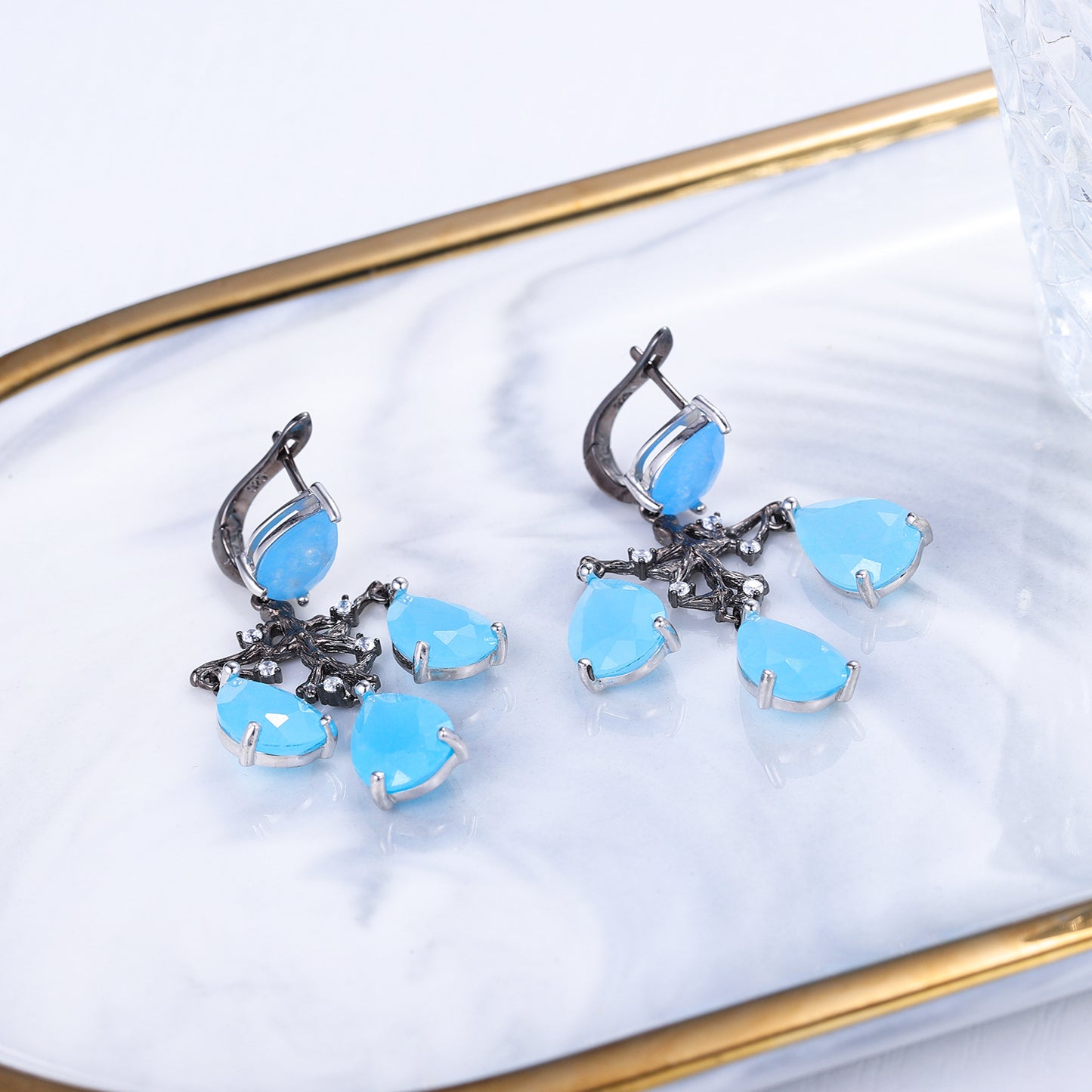 Natural Agate Tea Crystal Earrings S925Sterling Silver Earrings New High-end Luxurious Gemstone Ear Jewelry Wholesale