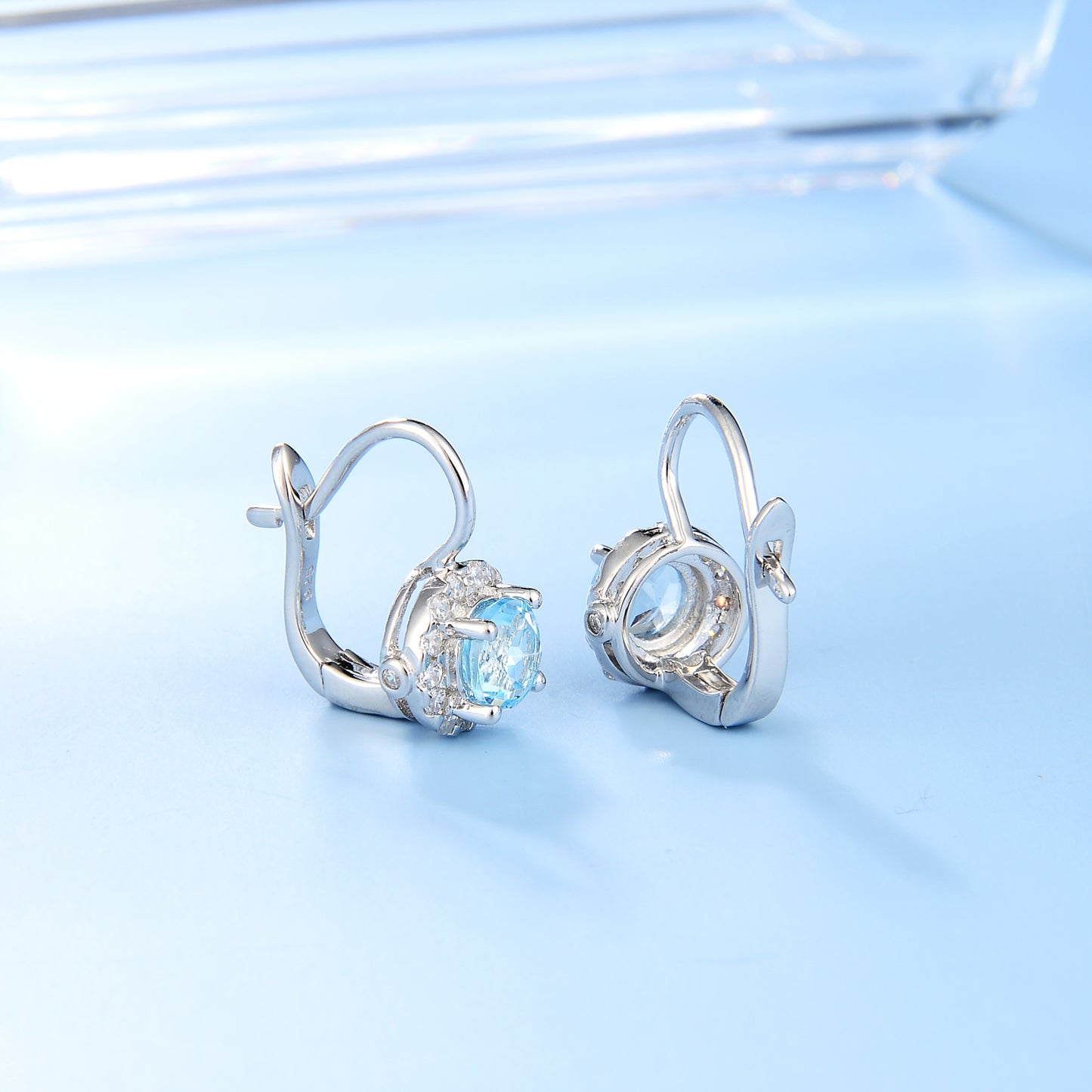Factory Direct Supply Natural Stone Earrings Vintage s925Sterling Silver Inlaid Sapphire Topaz Earrings