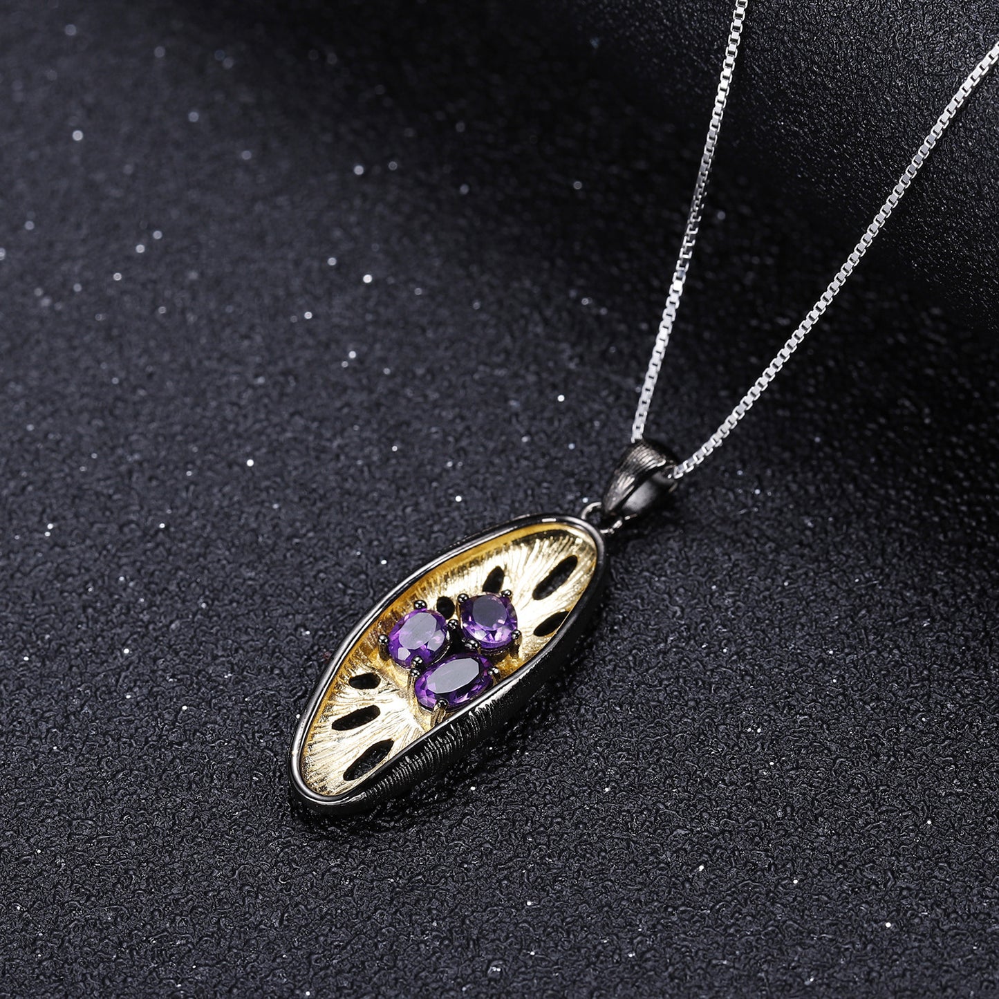 Italian Craft Designer Gemstone Pendant Vintage High-end Feel925Silver Natural Amethyst Necklace Pendant