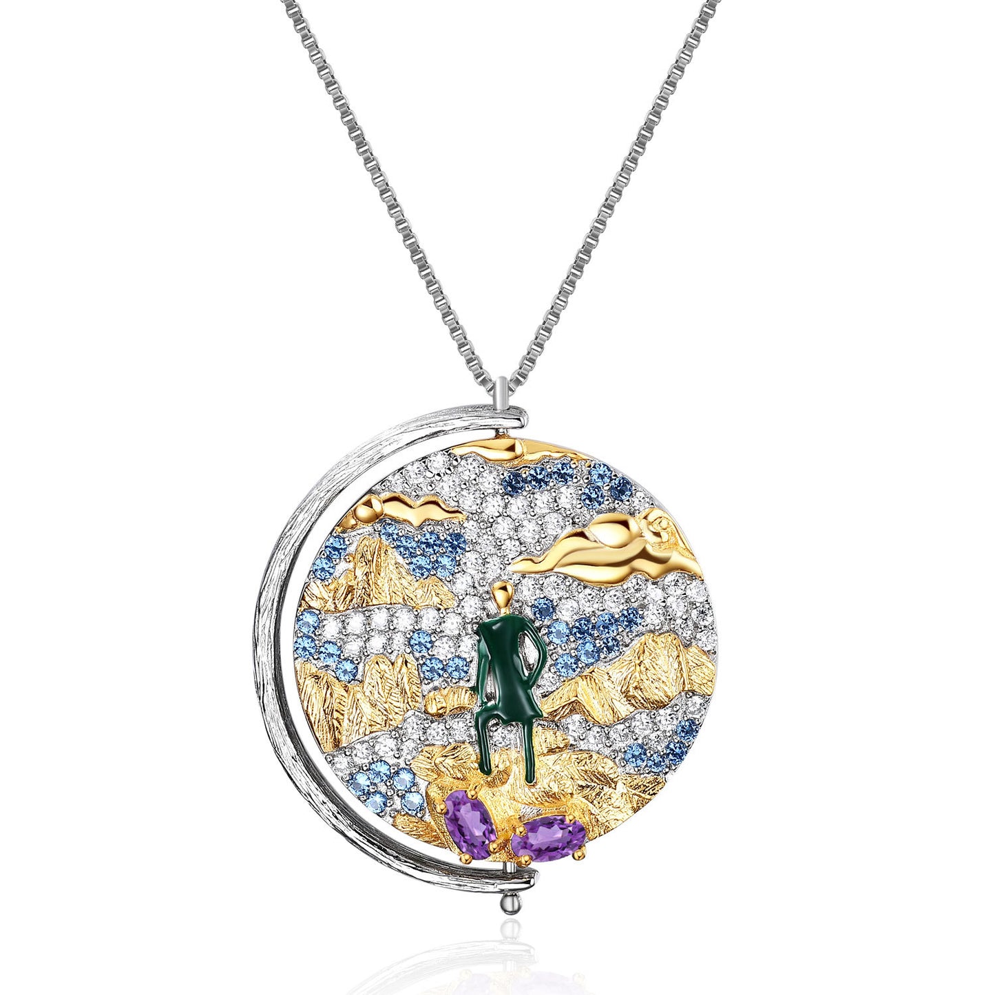 Italian Craft Abstract Pattern Vintage Jewelry Designer Necklace s925Silver Inlaid Gemstone Necklace Pendant