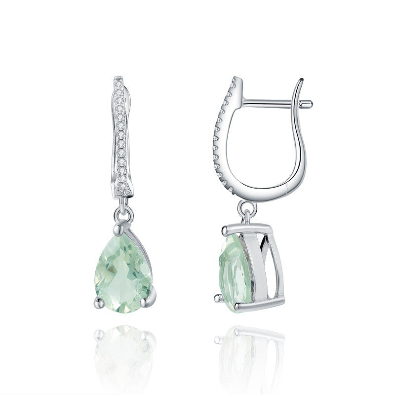 Fashionable Light Luxury Natural Gemstone Earrings High-end Feel s925Sterling Silver Inlaid Natural Green Amethyst Earrings
