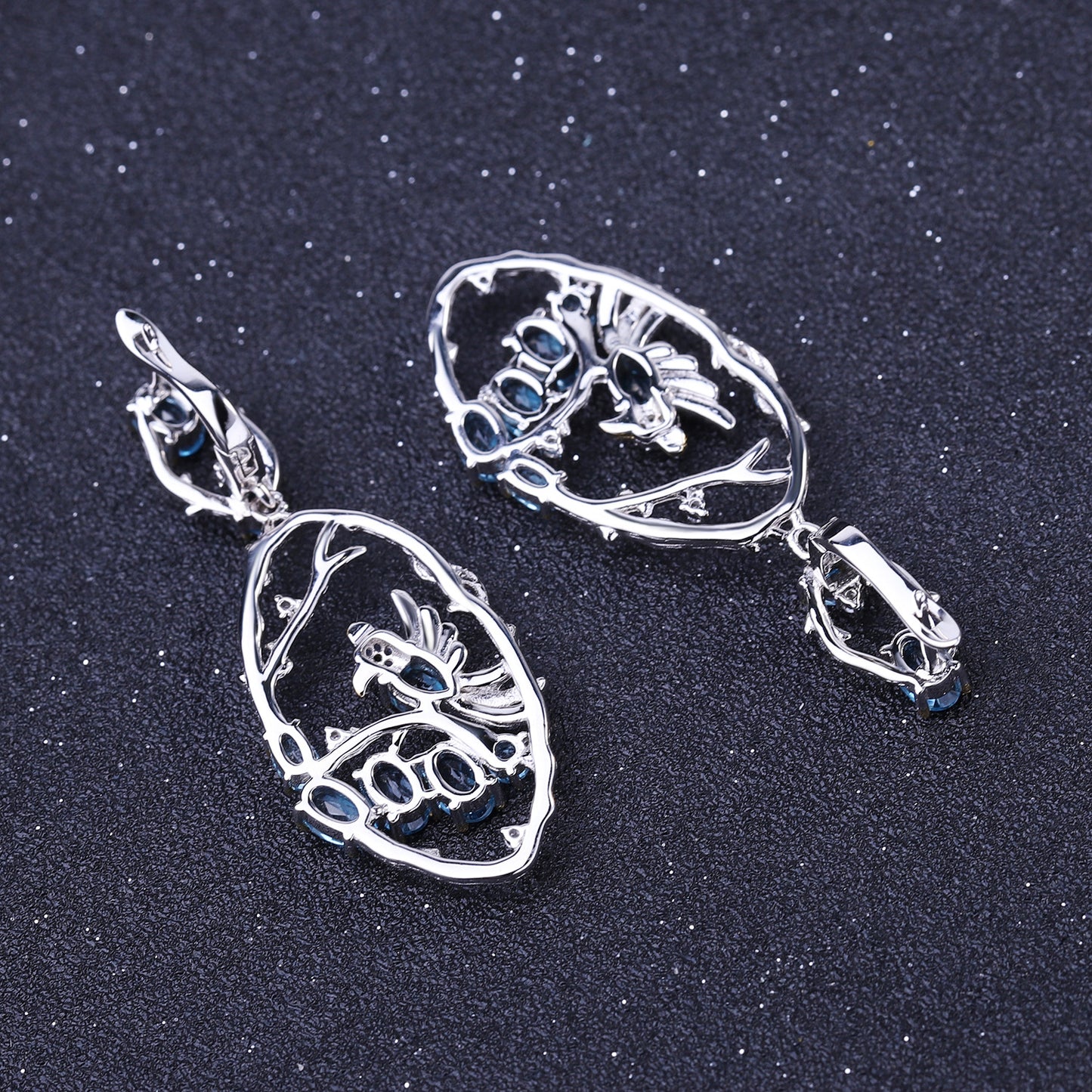 Secret Garden Designer Earrings Birds in the Bush Design Chinese Style925Silver Natural Gemstone Earrings