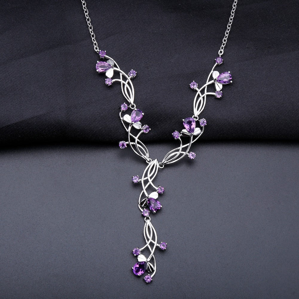 Natural Gemstone Luxury Necklace for Women Advanced Sense925Sterling Silver Inlaid Natural Amethyst Evening Party Elegant Necklace