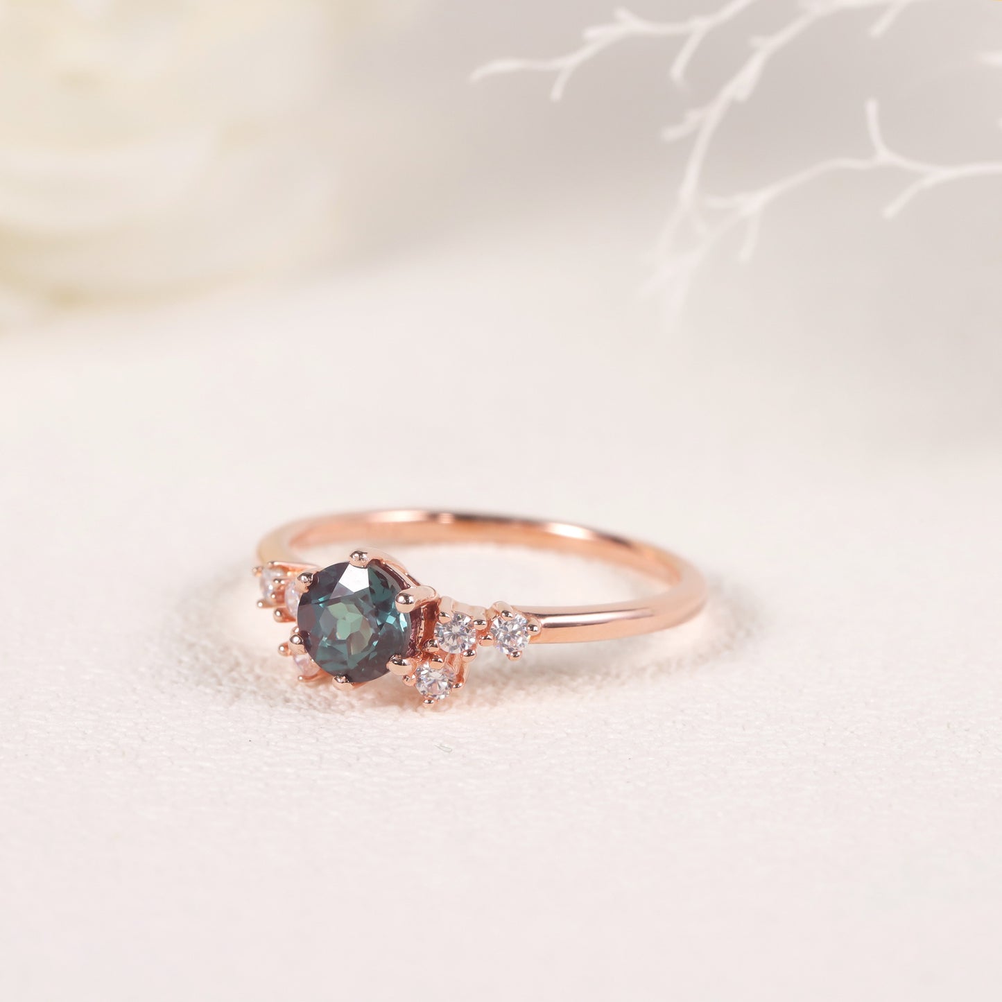 Minimalist Fresh Style Shifting Stone Ring s925Silver Inlaid Synthetic Alexandrite Gemstone Ring TikTok