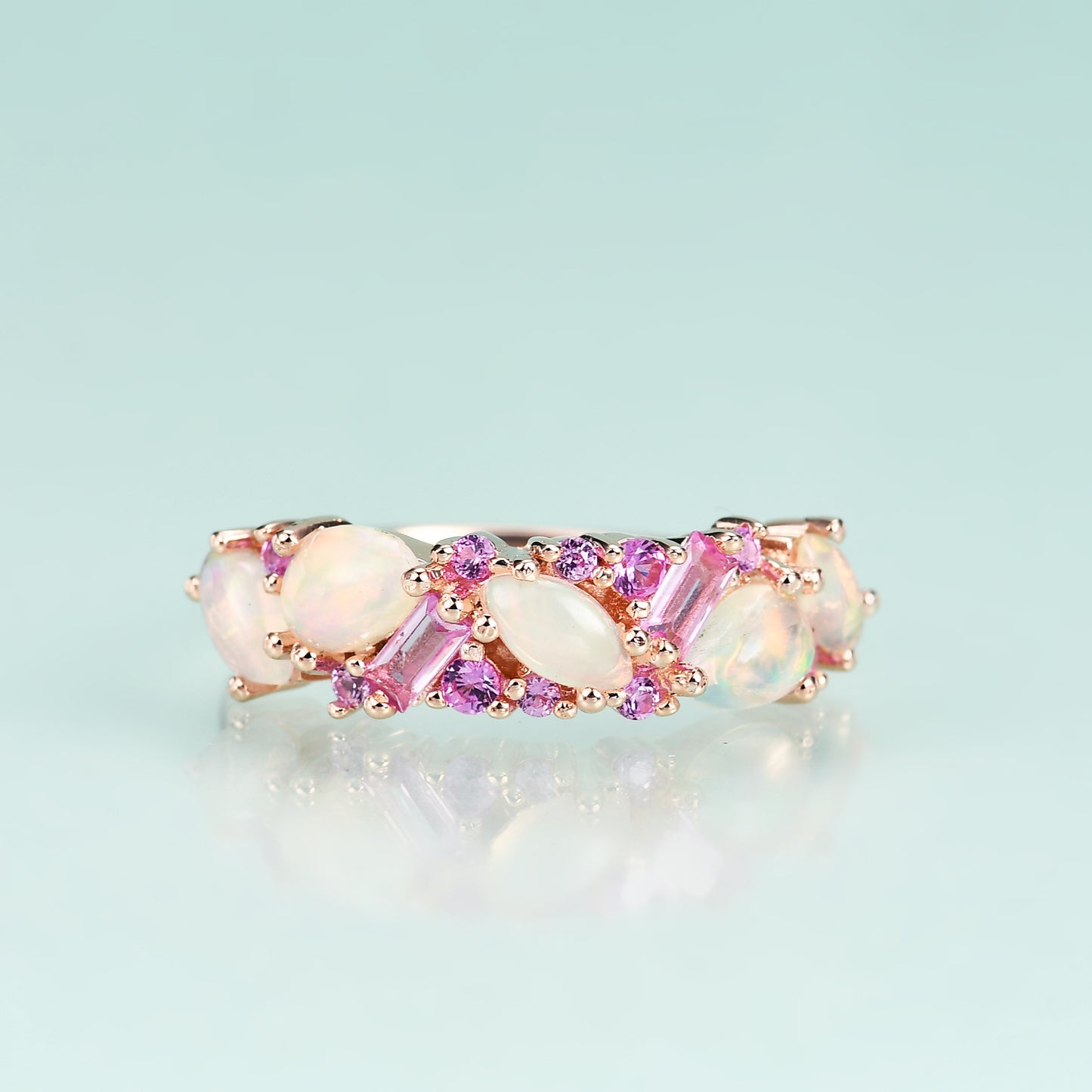 S925Sterling Silver Inlaid Natural African Opal Ring High-end Luxury Colorful Gemstone Rose Gold Ring