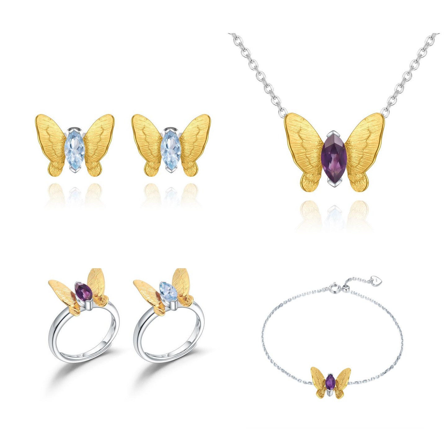 Designer Natural Gemstone Earrings Butterfly Fashion Design925Silver Inlaid Natural Amethyst Stud Earrings