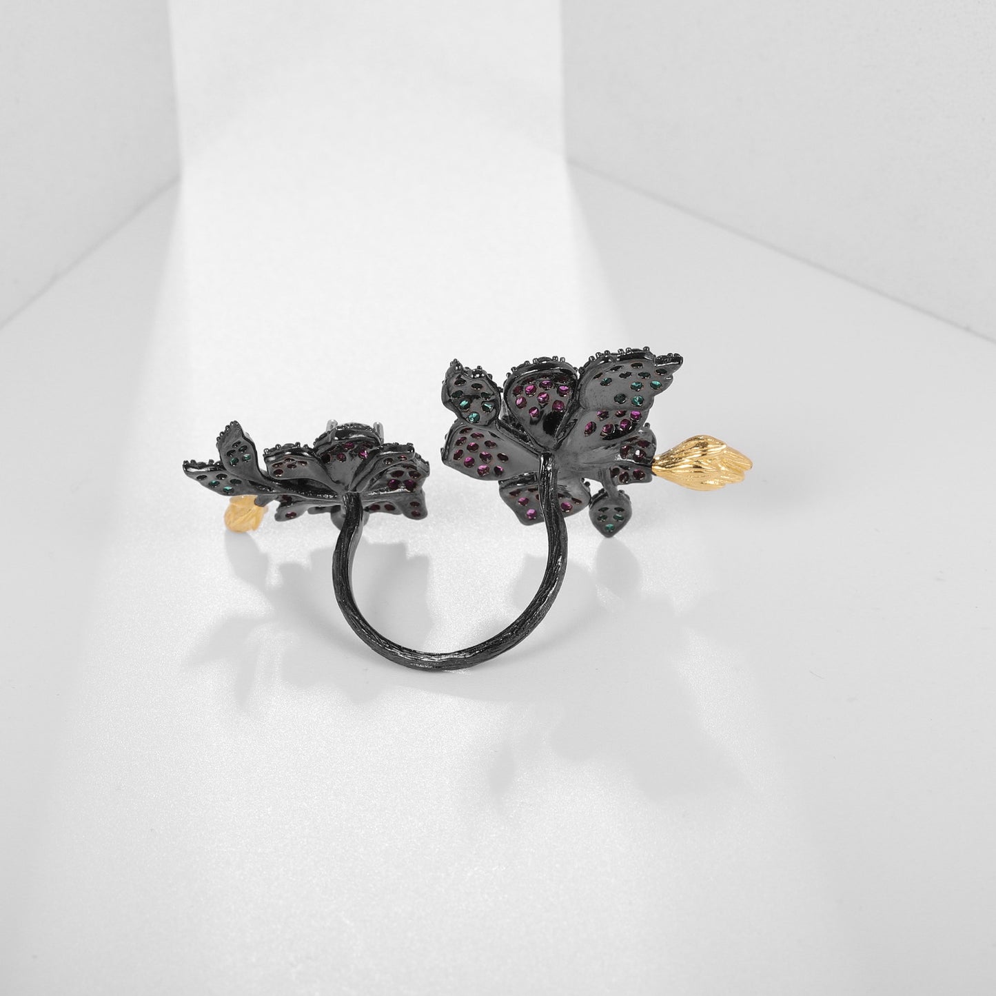 Designer Gemstone Ring Adjustable Natural Style Floral High-End Feel s925Silver Natural Yellow Crystal Ring