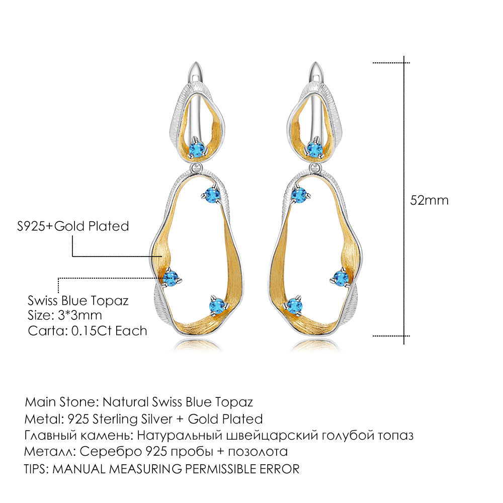 Designer High-End Gemstone Earrings Italian craftsmanship s925Silver Natural Topaz Stud Earrings