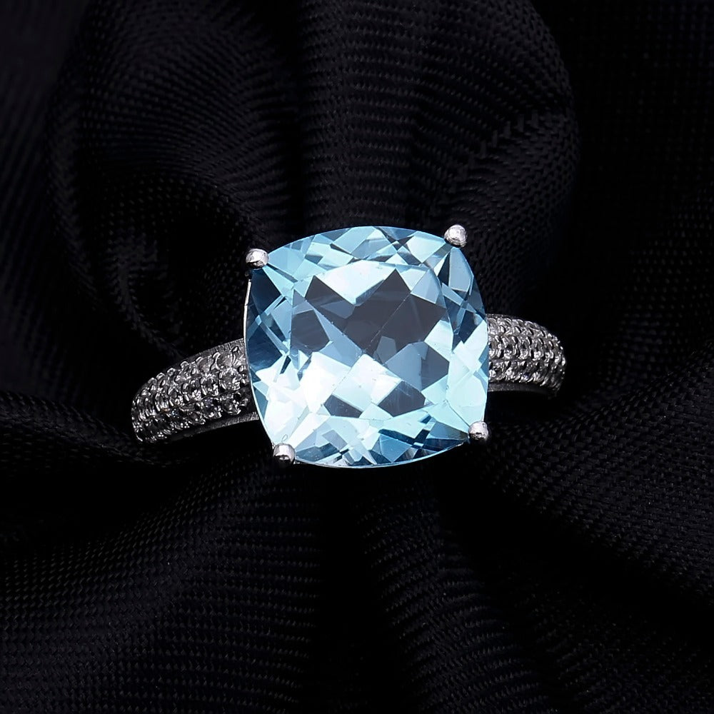 fashion luxury natural topaz ring big gem10ct Personality s925Silver Inlaid Natural Gemstone Ring