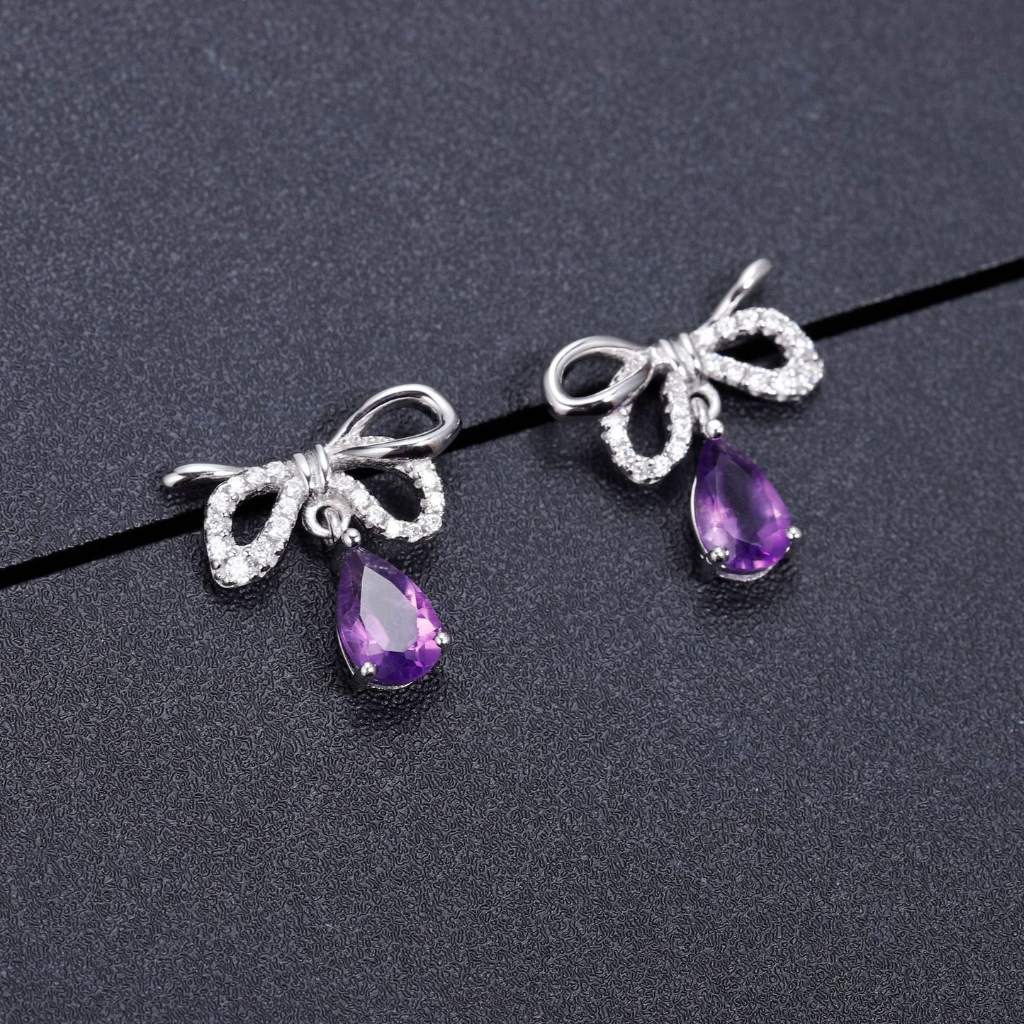 In-stock Sweet and Elegant Earrings Korean style bow tie s925Sterling Silver Inlaid Natural Gemstone Crystal Earrings Jewelry