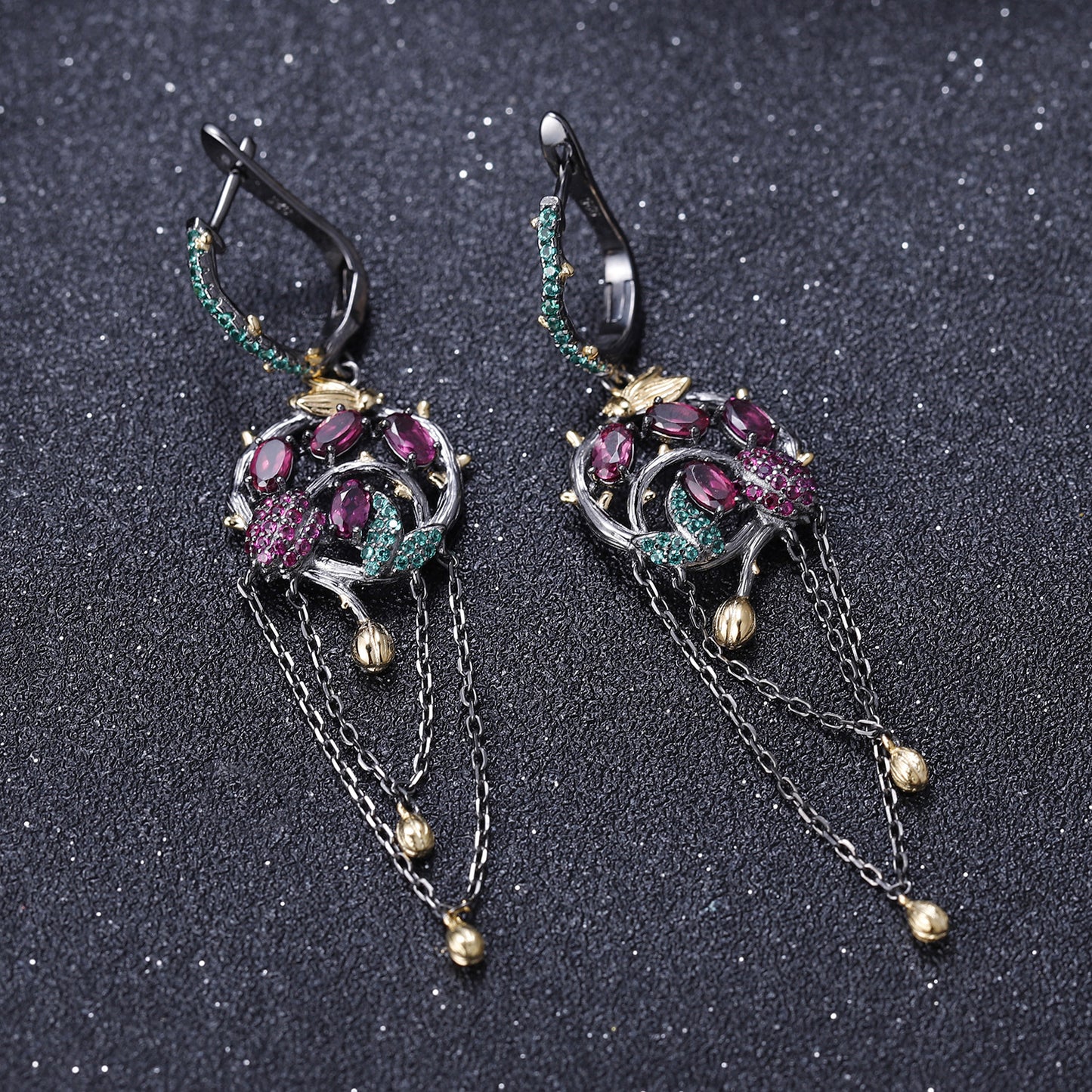Secret Garden Designer Tassel Earrings Natural Style Design s925Silver Natural Rose Garnet Earrings