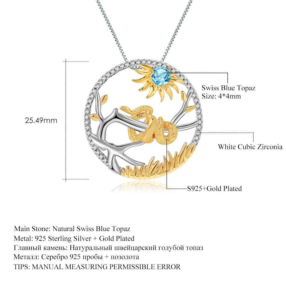 Designer Chinese Style Element Pendant Zodiac Series Snake 925Silver Natural Gemstone Necklace Pendant