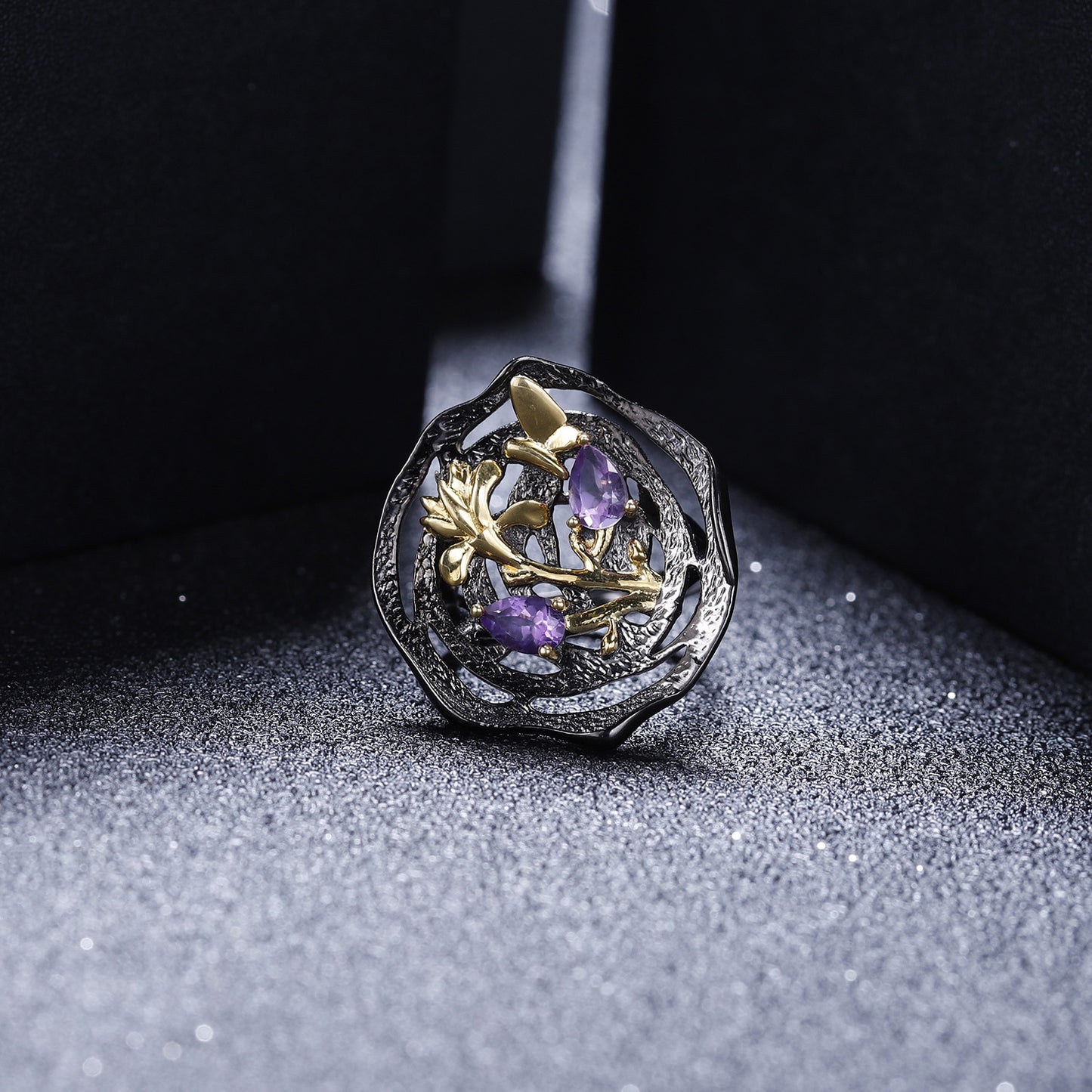 Designer High-End Retro Style Ring Natural Design s925Silver Natural Gemstone Amethyst Ring