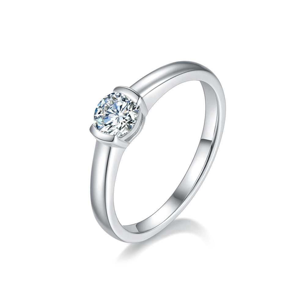 Simple round0.5Carat Moissanite Ring Cross-Border Foreign Trade925Sterling Silver Wedding Ring Female Live Ring Wholesale