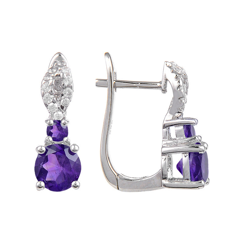 Factory Direct Supply Natural Stone Earrings Drop Earrings Vintage Inlaid Gemstone s925Silver Topaz Stone Earrings Studs