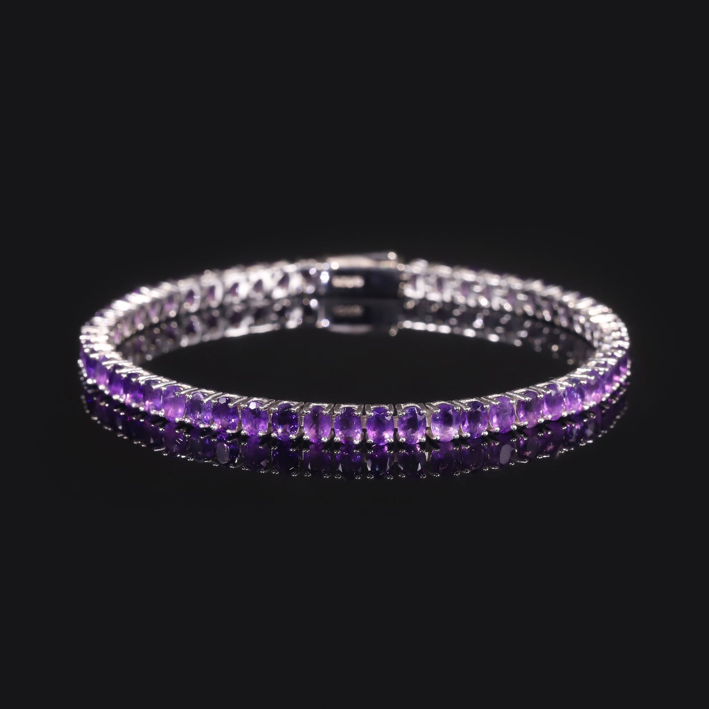 High-end Two-tone Tennis Chain Jewelry s925Sterling Silver Inlaid Natural Amethyst Oval Gemstone Bracelet