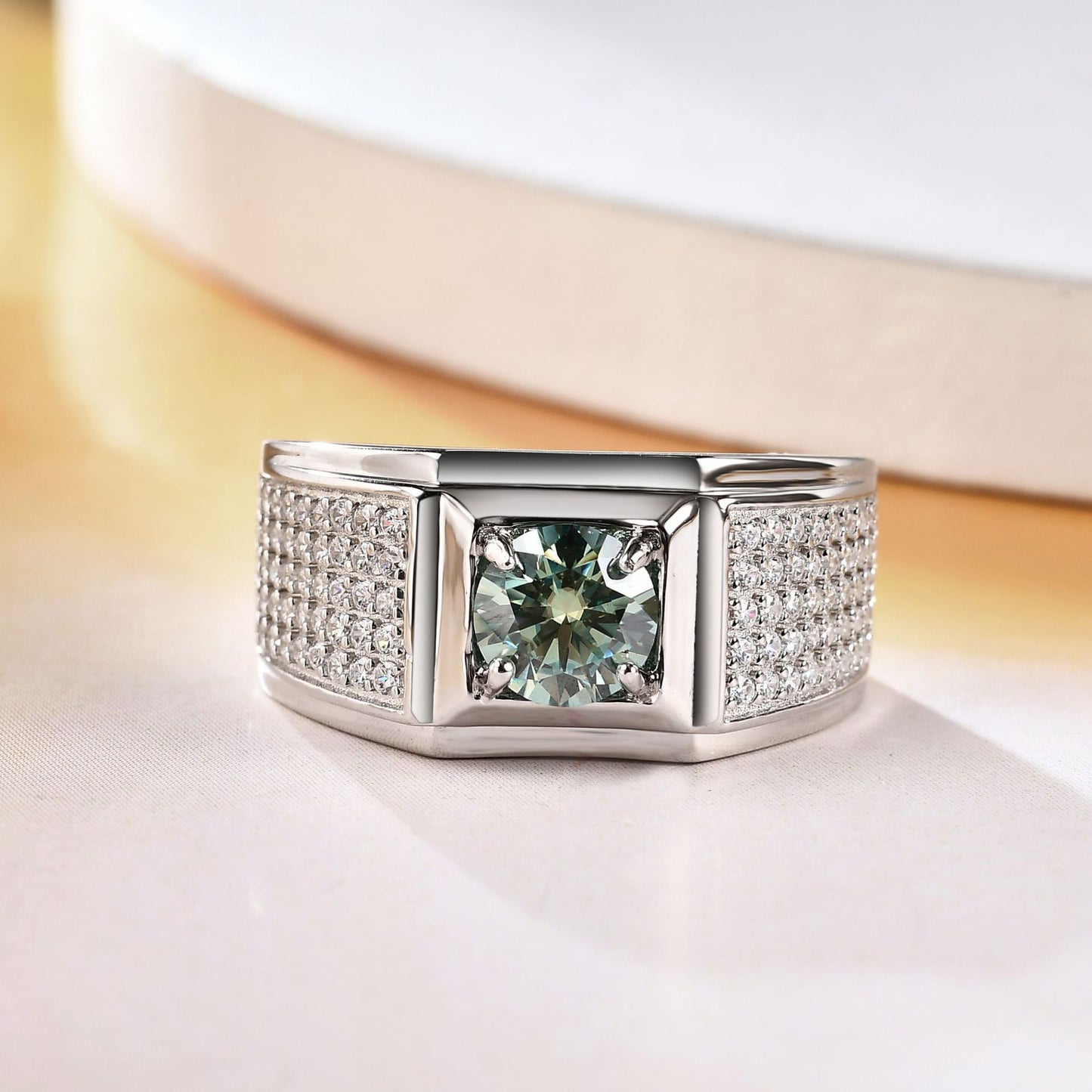 Luxurious Cluster Setting1Carat Moissanite Men's Ring Set GRA Certificate Luxury s925Silver Inlaid Gemstone Men's Ring