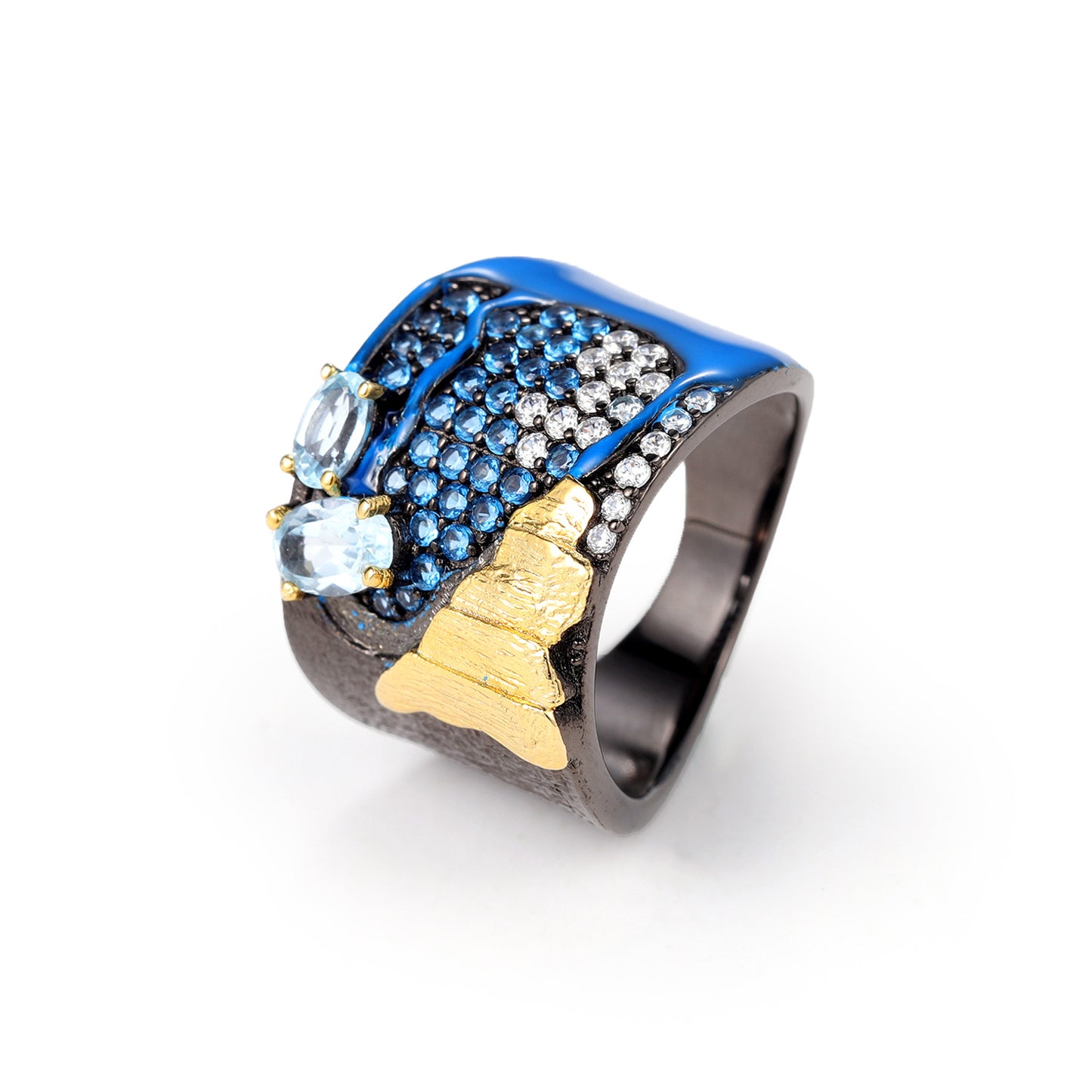 Sapphire Natural Topaz Ring Niche Square Ring Original Design Sense925Sterling Silver Gemstone Bracelet for Men