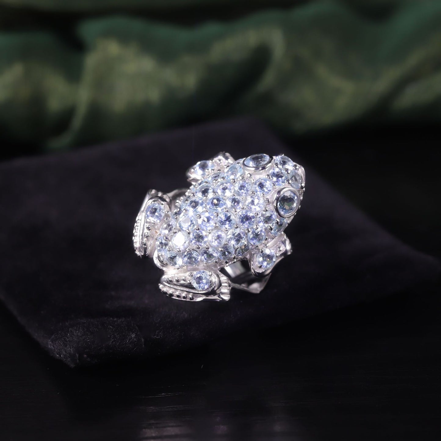 Unique Personality Toad Gemstone Ring s925Sterling Silver Inlaid Natural Topaz Garnet Ring Animal