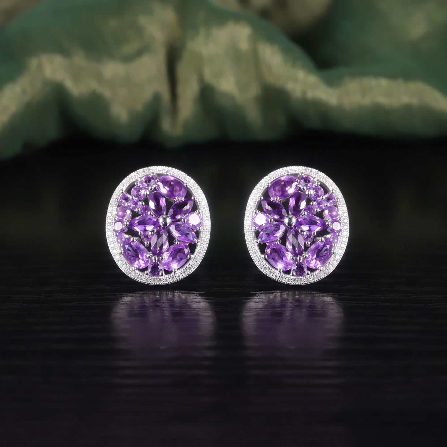 Bright and Charming Natural Amethyst Earrings New Style s925Sterling Silver Round Earrings High-End Stud Earrings for Women