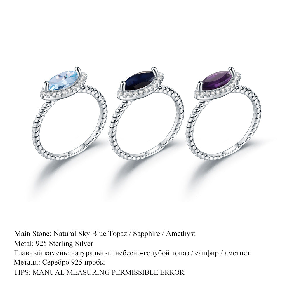 Luxury Fashion Natural Gemstone Ring In Stock Simple Temperament s925Sterling Silver Inlaid Natural Gemstone Ring