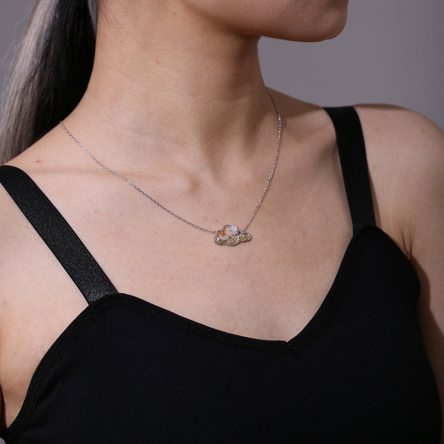 Cloud and Sea Pendant Topaz Opal Necklace for Women Simple Fairy Designer Style S925Sterling Silver Jewelry