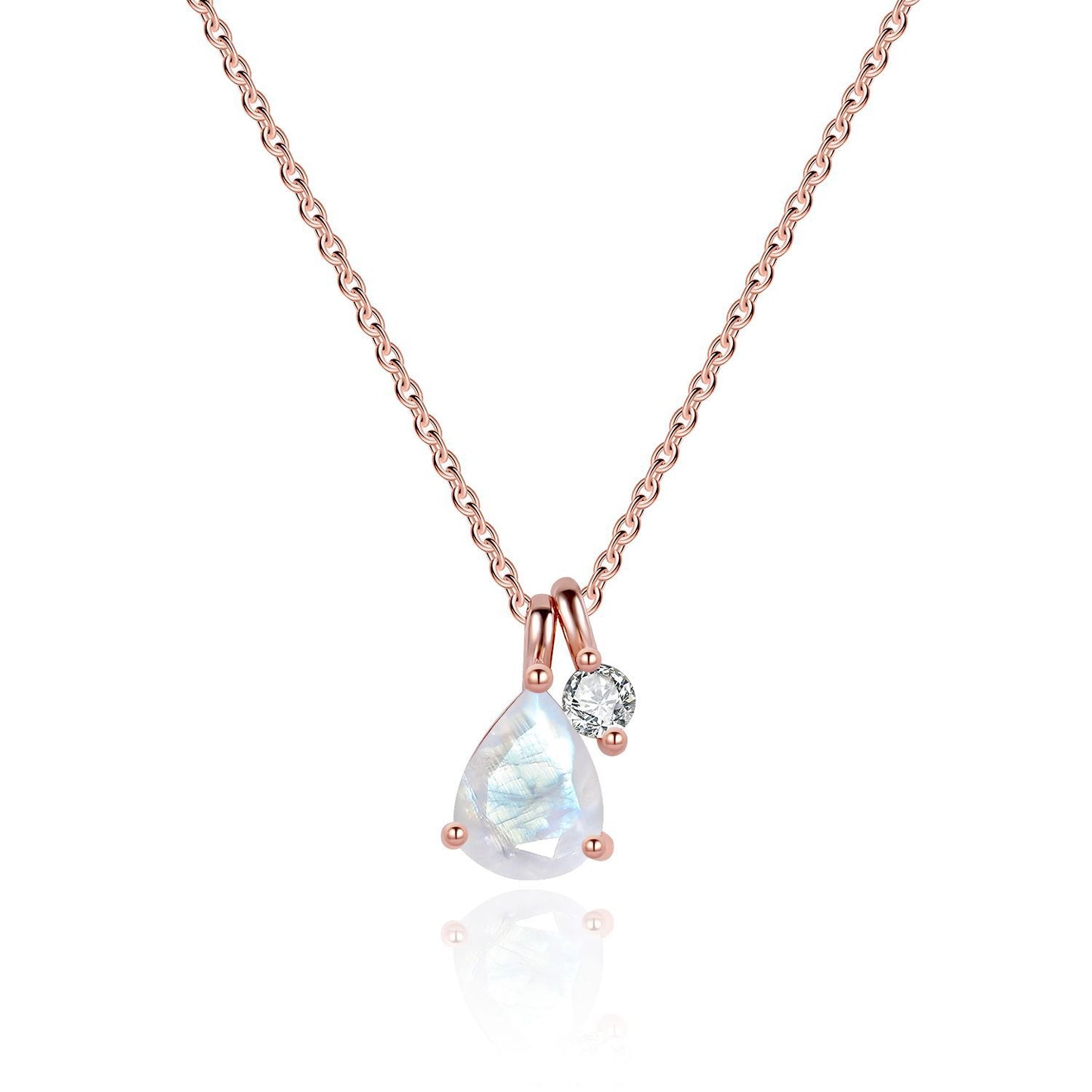 Korean and Japanese Natural Cream Blue Moonstone Pendant Cross-border s925Sterling Silver Inlaid Gemstone ins Rose Gold Wind Necklace