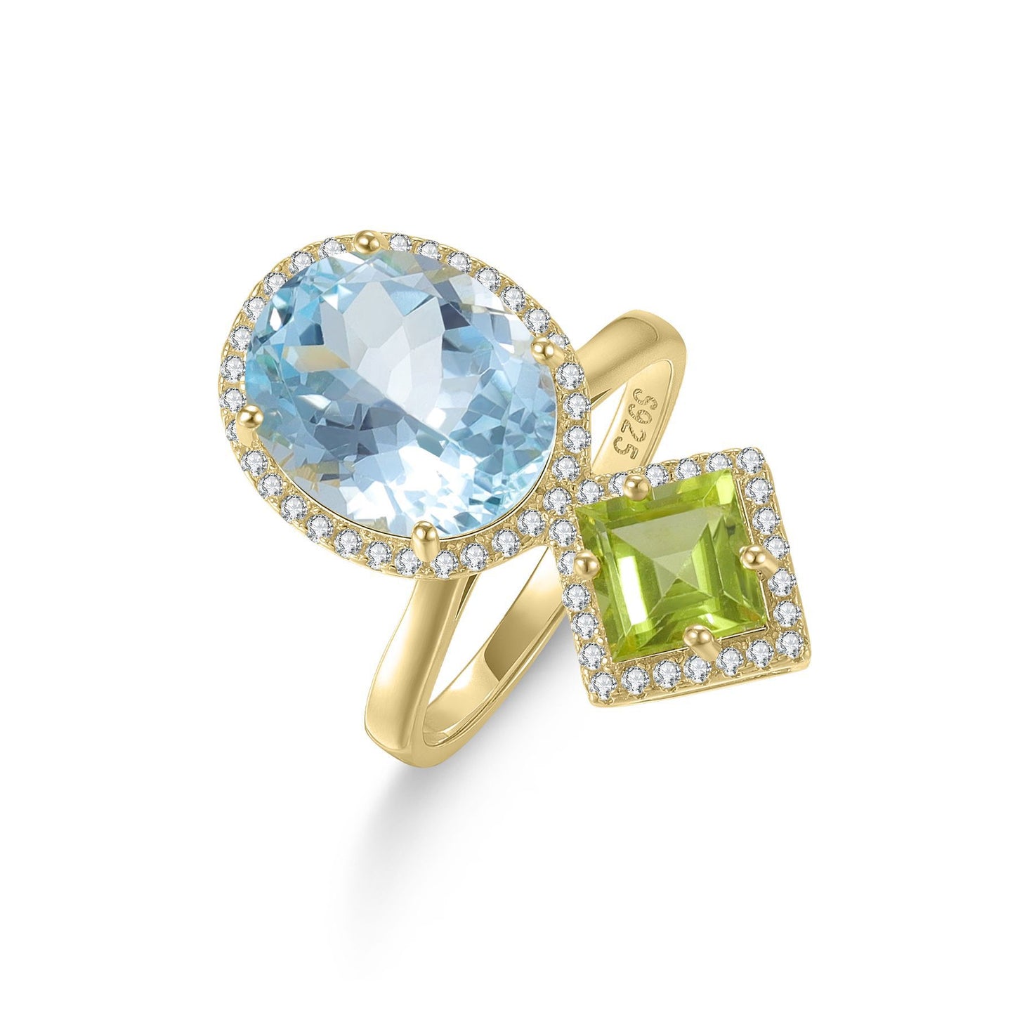 Fresh and Elegant Topaz Ring Moonstone s925Sterling Silver Inlaid Natural Peridot Candy Color Ring New Style