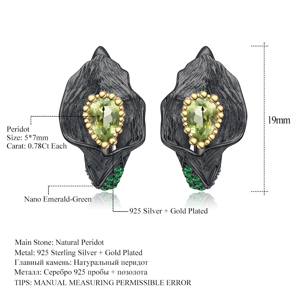 Italian Craft Designer Earrings Elegant Jewelry s925Silver Natural Peridot Stud Earrings