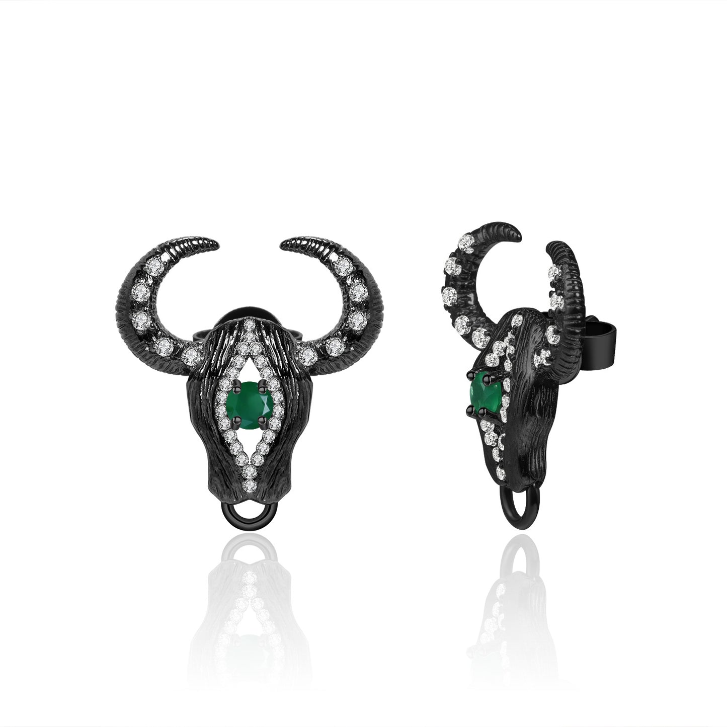 Designer Style Shan Hai Jing Bull Head Earrings Dark Retro Style High-end Feel s925Silver Green Agate Stud Earrings