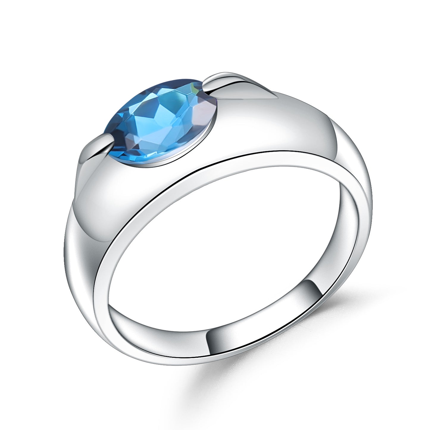 Natural Topaz Ring In Stock Wholesale Fashion Simple Style s925Sterling Silver Inlaid Natural Sapphire Ring
