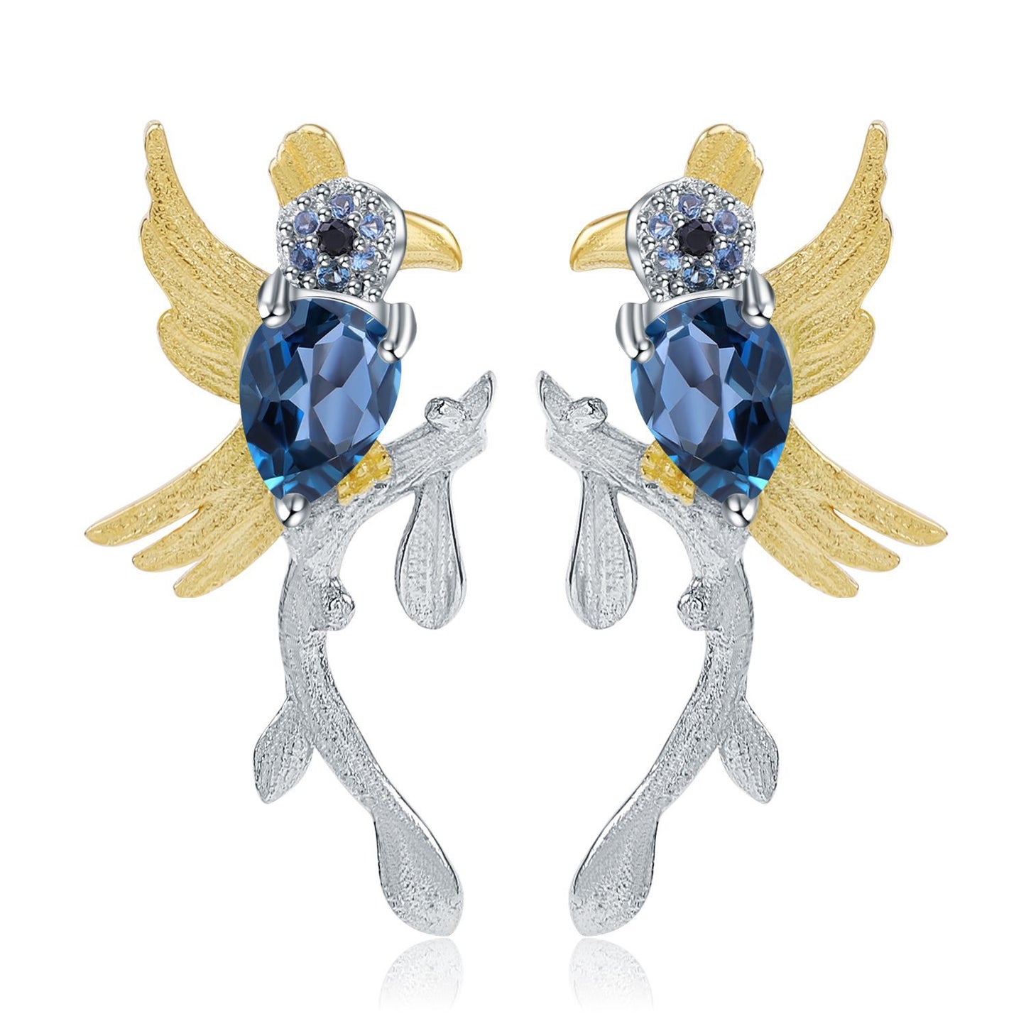 Italian Craft Earrings Natural Style Magpie s925Silver Natural London Blue Topaz Earrings Russia