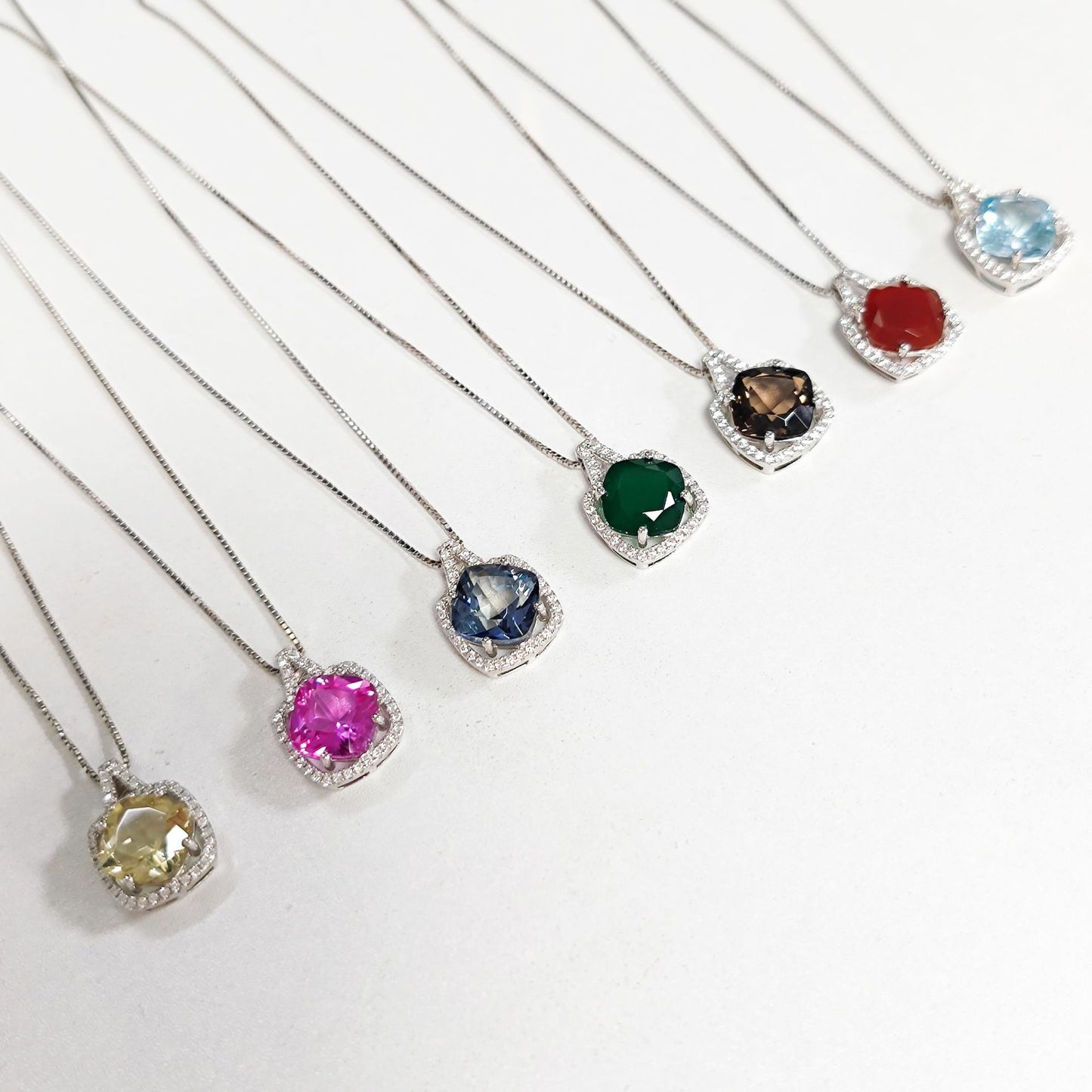 OOTD Simple Colorful Gemstone Necklace s925Silver Inlaid Natural Citrine Topaz Pendant Agate Necklace Versatile
