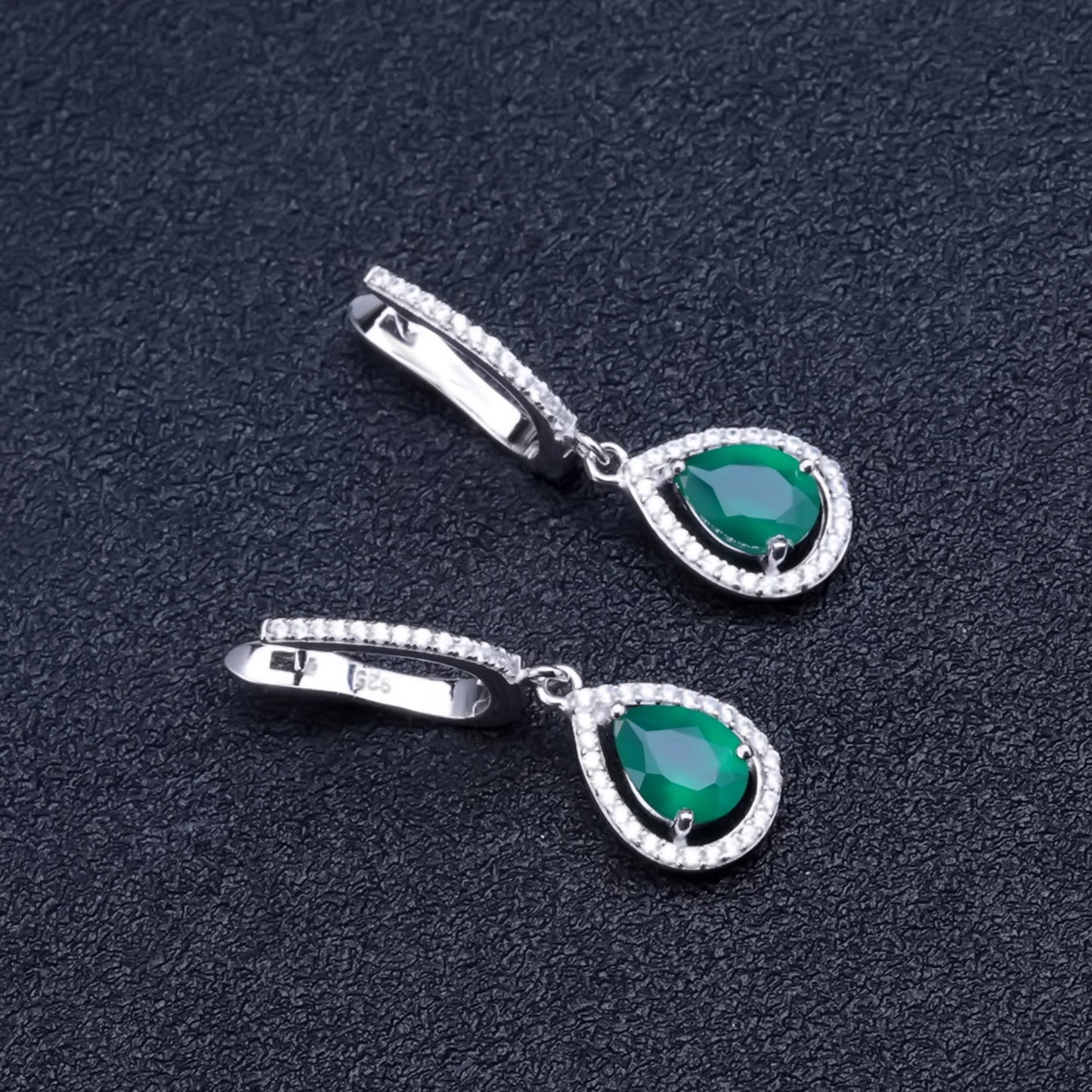 Natural Green Agate Women's Earrings In-stock Direct Supply Fashionable Light Luxury s925Sterling Silver Inlaid Gemstone Earrings