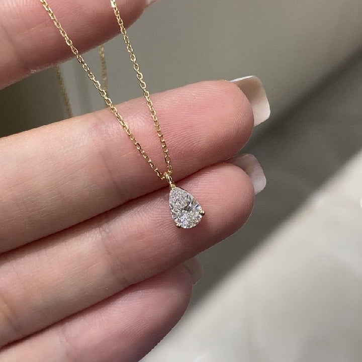 Fashion18k Lab-grown Diamond Pendant0.5Carat Pear-Shaped Water Drop Real Diamond Gold Necklace Simple Single Diamond k Gold accessories