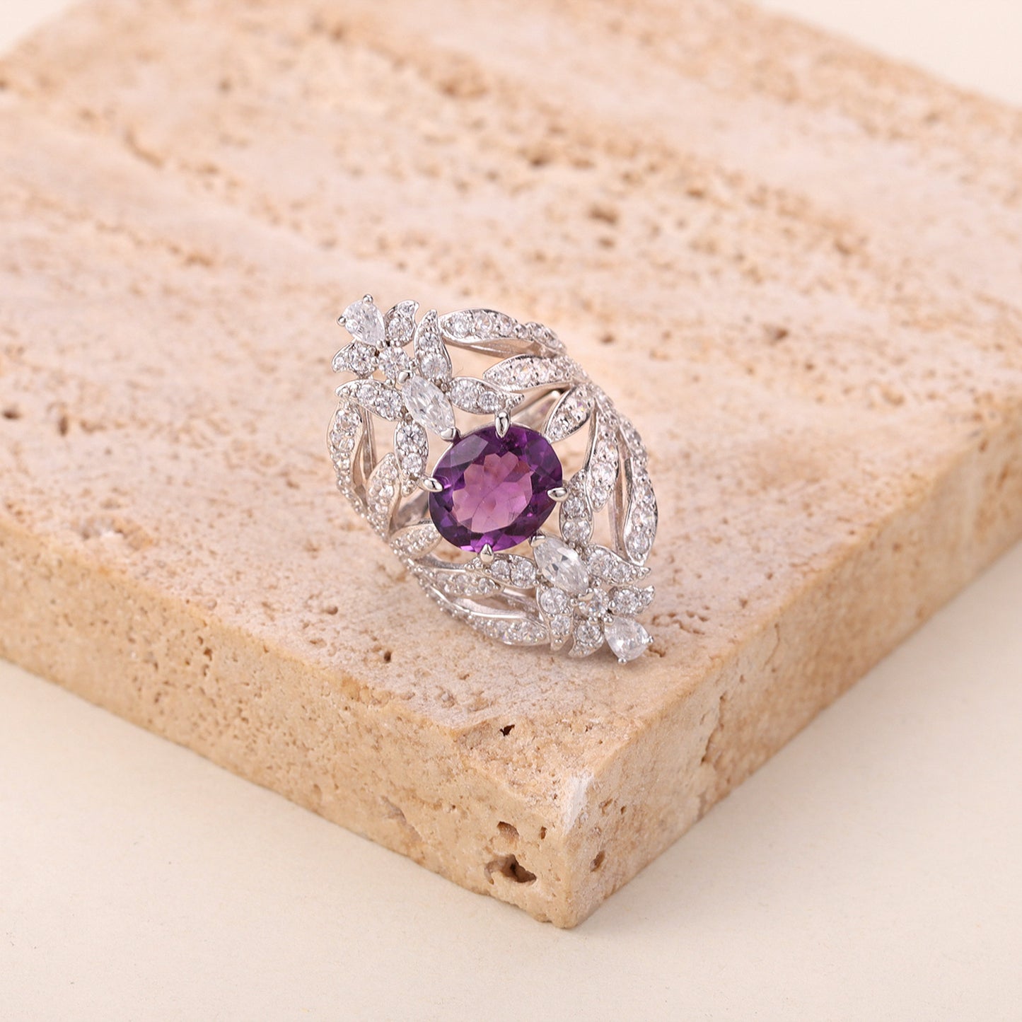 Unique Design Natural Topaz Ring s925Silver Inlaid Crystal Large Main Stone Cross-Border Original Ring
