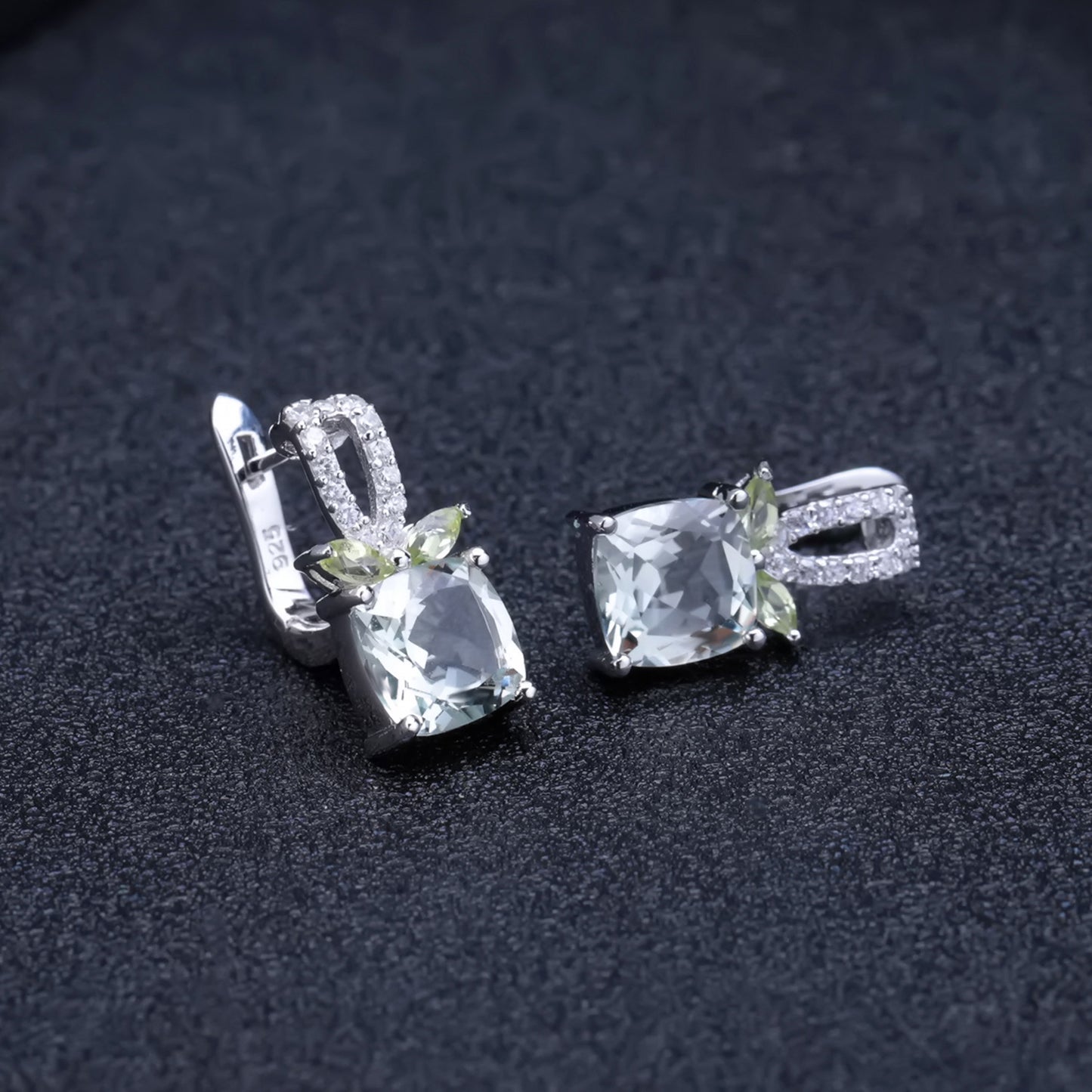Luxury Design Natural Green Amethyst Earrings Fashion High-End Sense s925Silver Inlaid Natural Gemstone Earrings