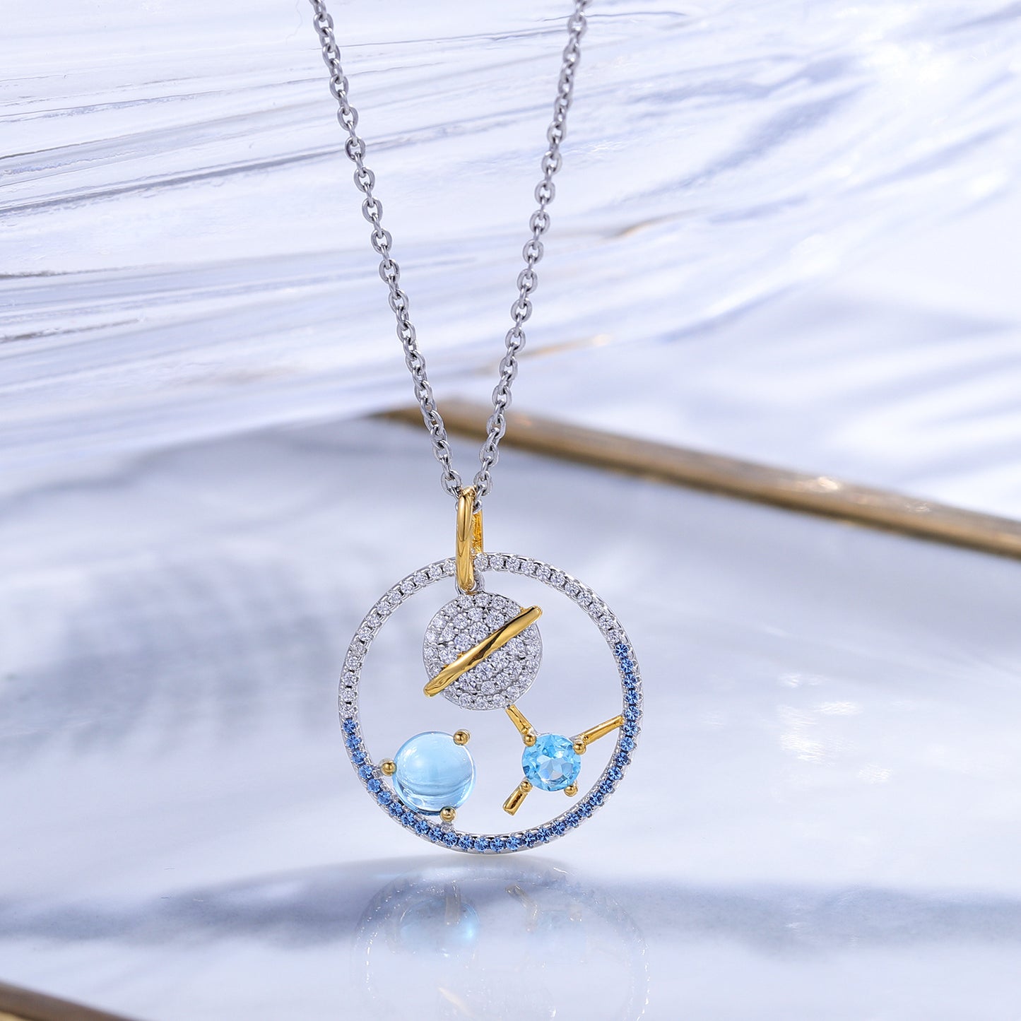 Natural Moonstone Topaz Necklace Clavicle Chain925Sterling Silver Elegant New Original Design Niche Pendant for Women