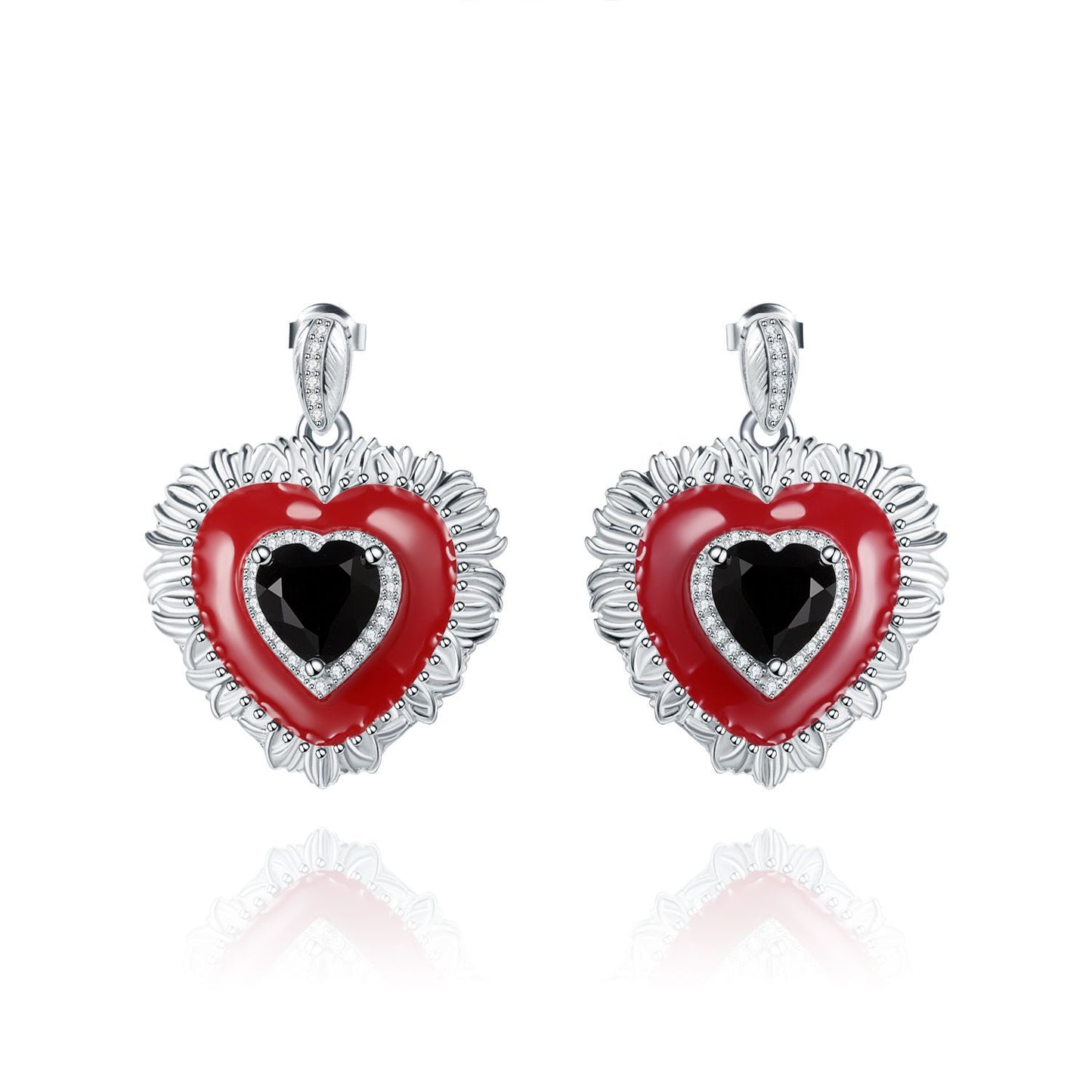 Designer Natural Garnet Earrings Heart-shaped Personalized Design s925Silver Color Gemstone Earrings