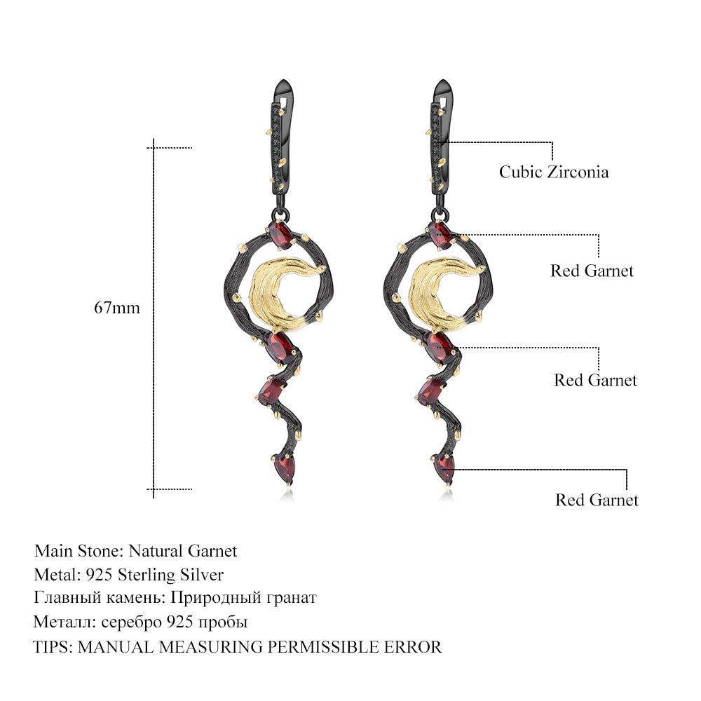 Italian Craft Designer Jewelry Earrings Natural Wind925Silver Natural Gemstone Garnet Earrings Drop Earrings