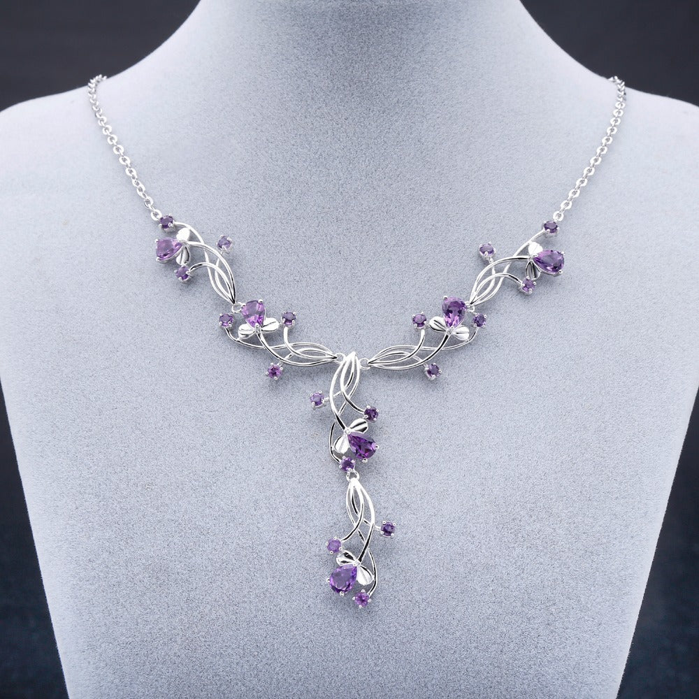 Natural Gemstone Luxury Necklace for Women Advanced Sense925Sterling Silver Inlaid Natural Amethyst Evening Party Elegant Necklace