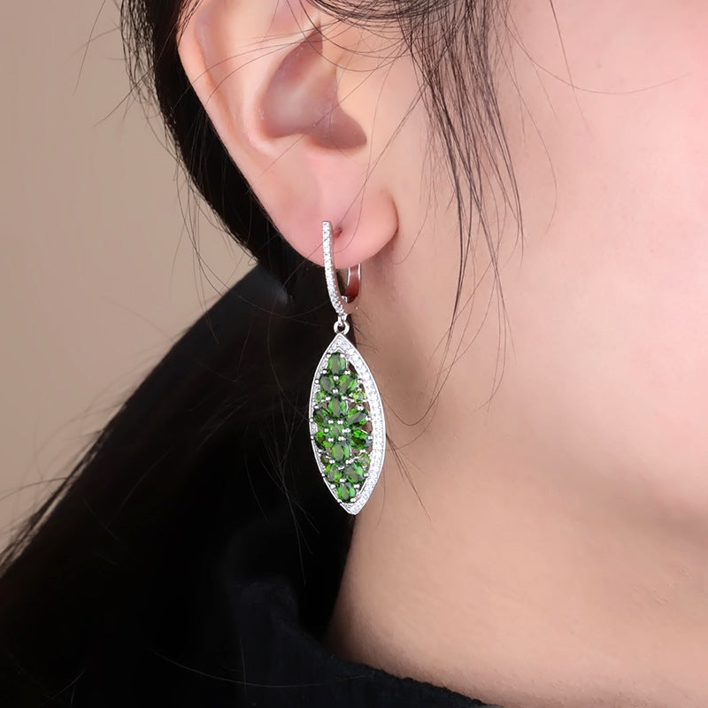 Fashion Natural Gemstone Diopside Stud Earrings Drop Earrings Luxurious Design Sense Personality s925Sterling silver earrings